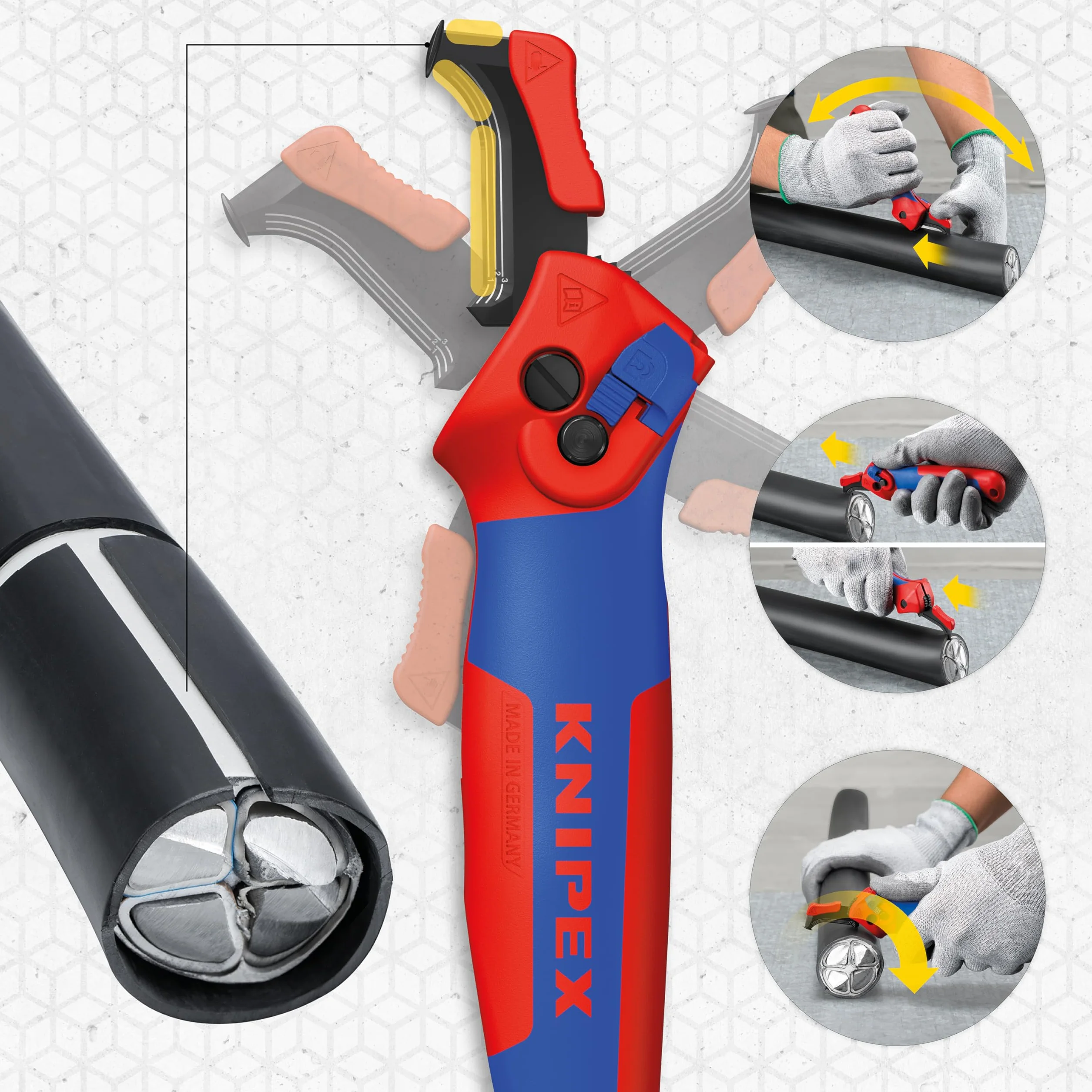 KNIPEX Nóż do ściągania izolacji ze stopką prowadzącą z osłonkami wielokomponentowymi 146 mm, 16 50 145 SB