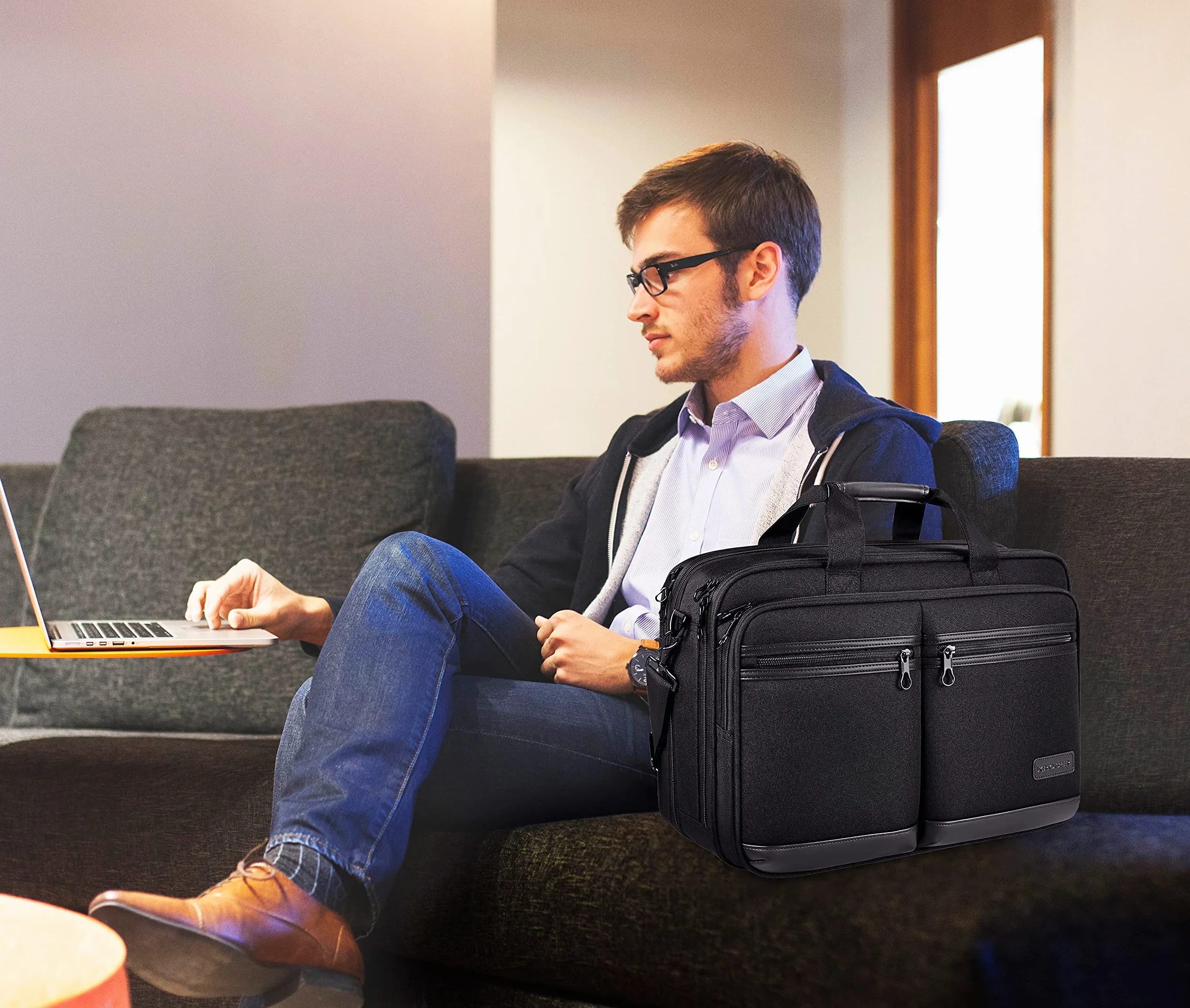 KROSER 18" torba na ramię na laptopa wodoodporna z kieszeniami RFID do 17,3"