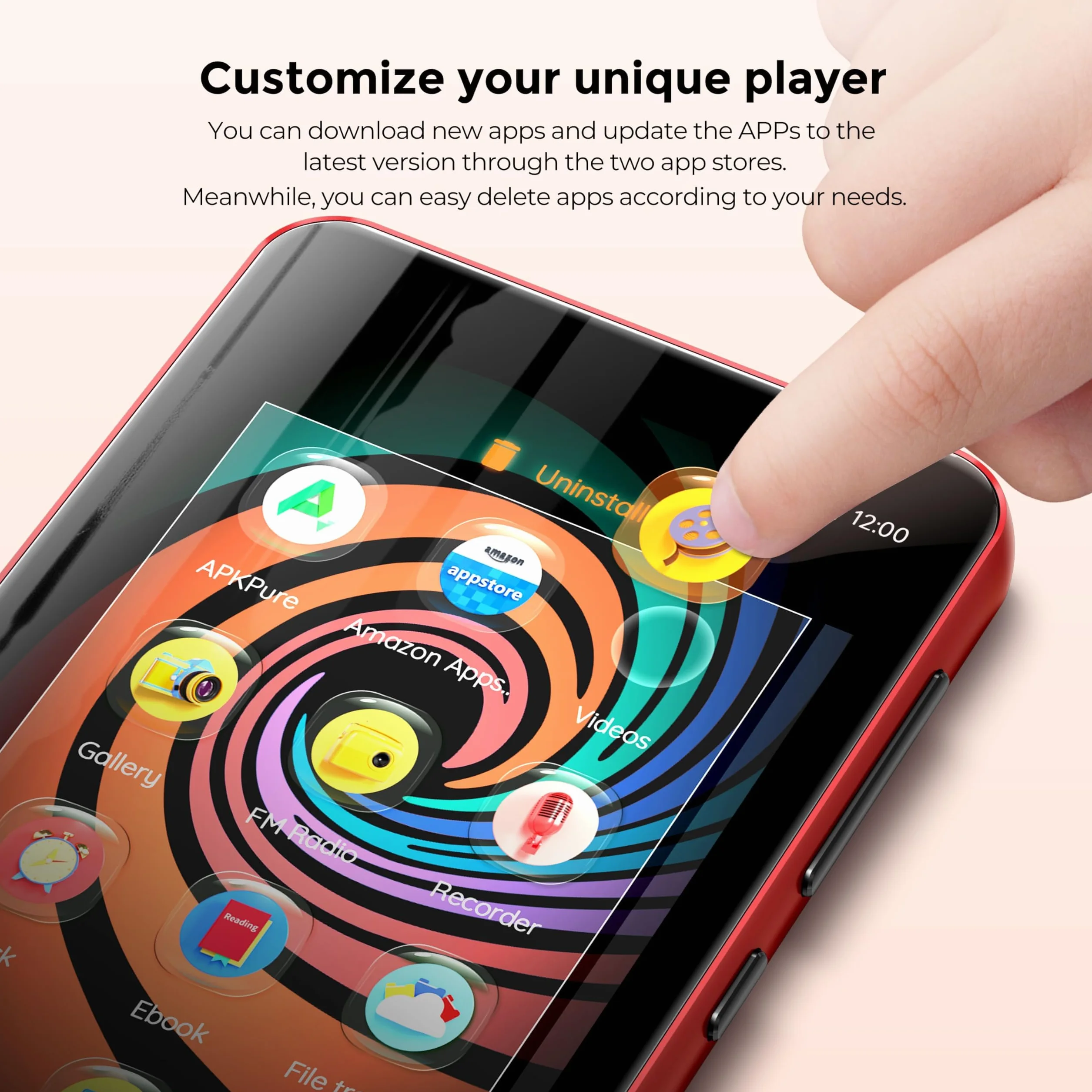 Innioasis Odtwarzacz MP3 160 GB Bluetooth WiFi Android Spotify Amazon Music Pandora APP Store Pełny Ekran Dotykowy 10.2 cm Audible