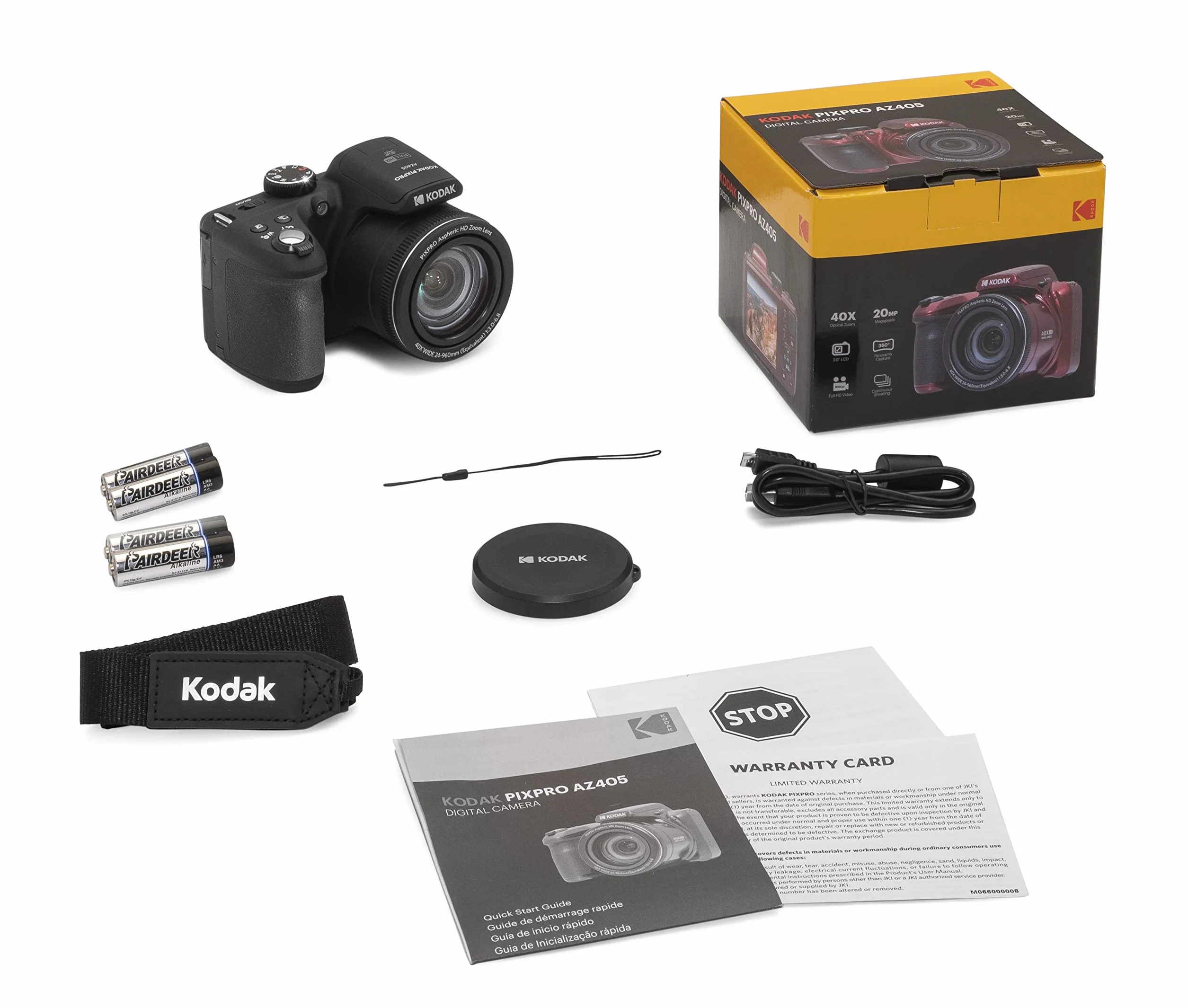 KODAK PIXPRO Astro Zoom AZ405-BK aparat cyfrowy 20 MP z 40-krotnym zoomem optycznym, szeroki kąt 24 mm, wideo 1080p Full HD i 3-calowym LCD (czarny)