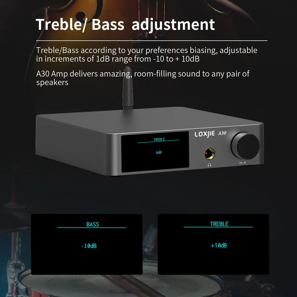 LOXJIE A30 stacjonarny wzmacniacz stereofoniczny DAC ES9023 Infineon MA12070 klasa D USB optyczne koncentryczne RCA Bluetooth 5.0 pilot szary