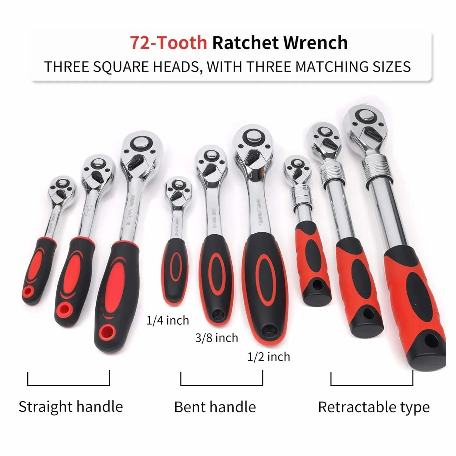 Klucz nasadowy 52 w 1 72 zęby 1/4 "3/8" 1/2 "regulowane przedłużenie klucz z grzechotką długi obrotowy teleskopowy(3-8 bent handle)