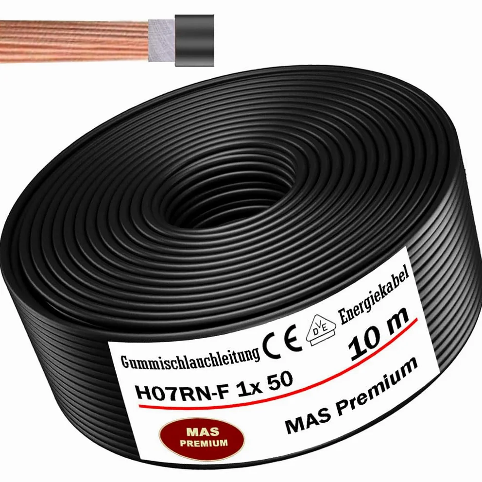 MAS Premium Przewód gumowy 5-500 m, kabel zasilający do budowy H07RN-F, 1 x 1,5, 4, 6, 10, 16, 25, 35, 50 i 2 x 1, elastyczny przewód do ciężkich urządzeń (H07RN-F 1 x 50 mm², 10 m)