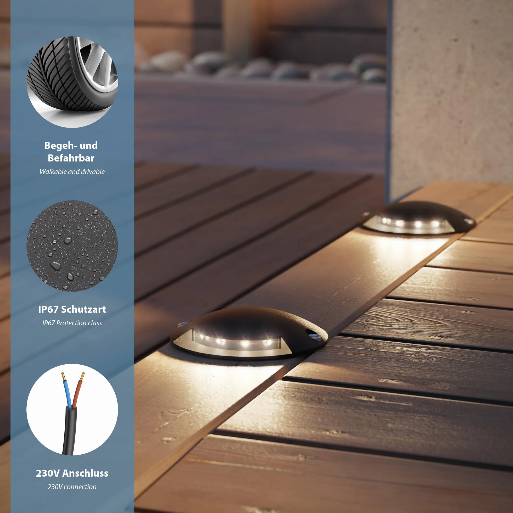 ledscom.de Lampa gruntowa LED, znacznik ścieżki RUNDA do zastosowań zewnętrznych, IP67, antracytowa, okrągła, Ø 70 mm, ciepła biel