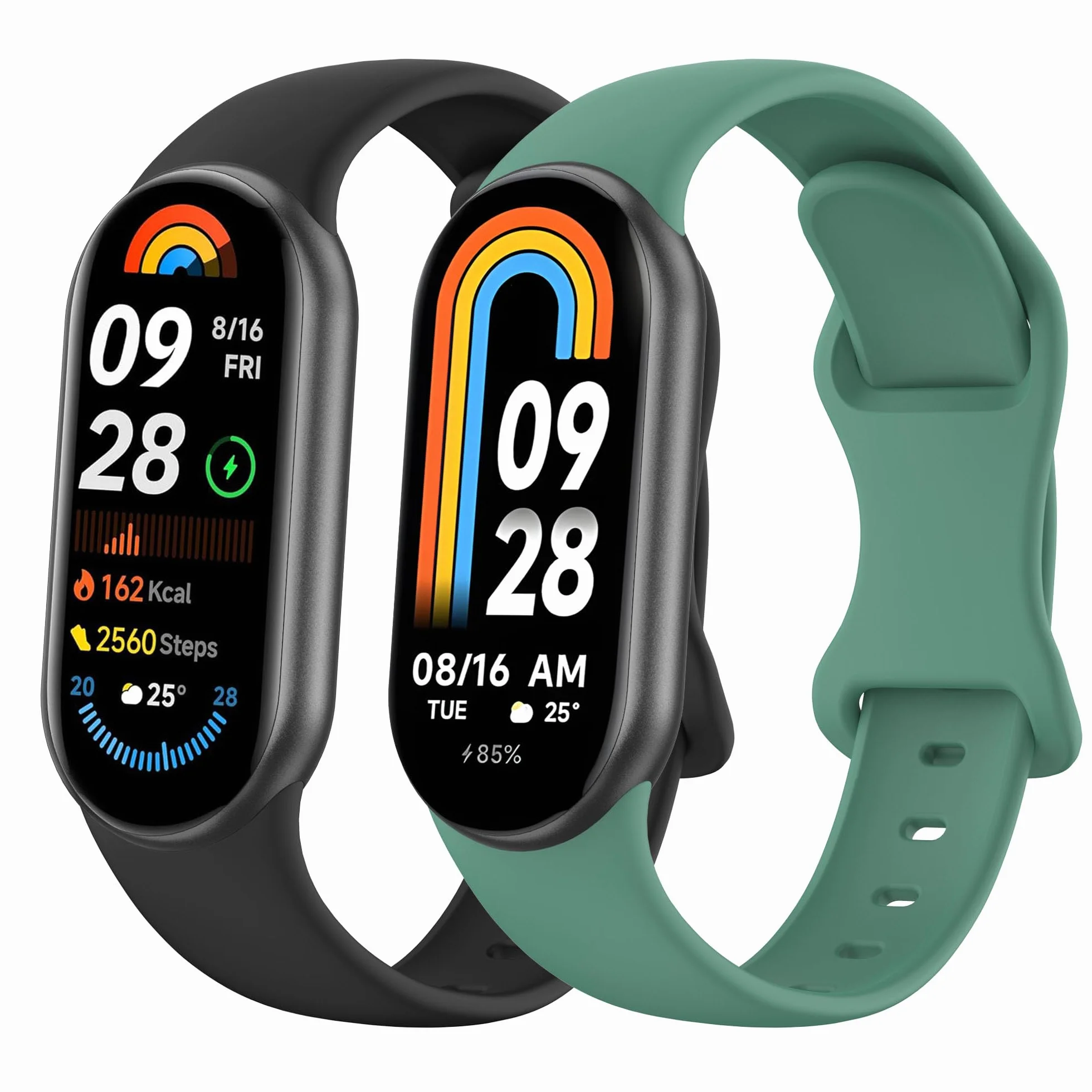 Sportowe paski do Xiaomi Mi Band 8/9, zestaw 2 sztuk, silikonowe paski zastępcze do Xiaomi Mi Band 8/9 i Xiaomi Smart Band 8 Fitness Tracker
