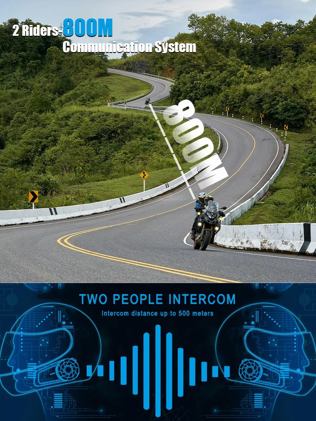 Maxto Motocyklowy zestaw słuchawkowy Bluetooth,MX1 2 Riders, uniwersalne systemy komunikacji interkomowej,dźwięk stereo HiFi, wodoodporność IPX6,sterowanie muzyką, kask motocyklowy głośnik(2pack)