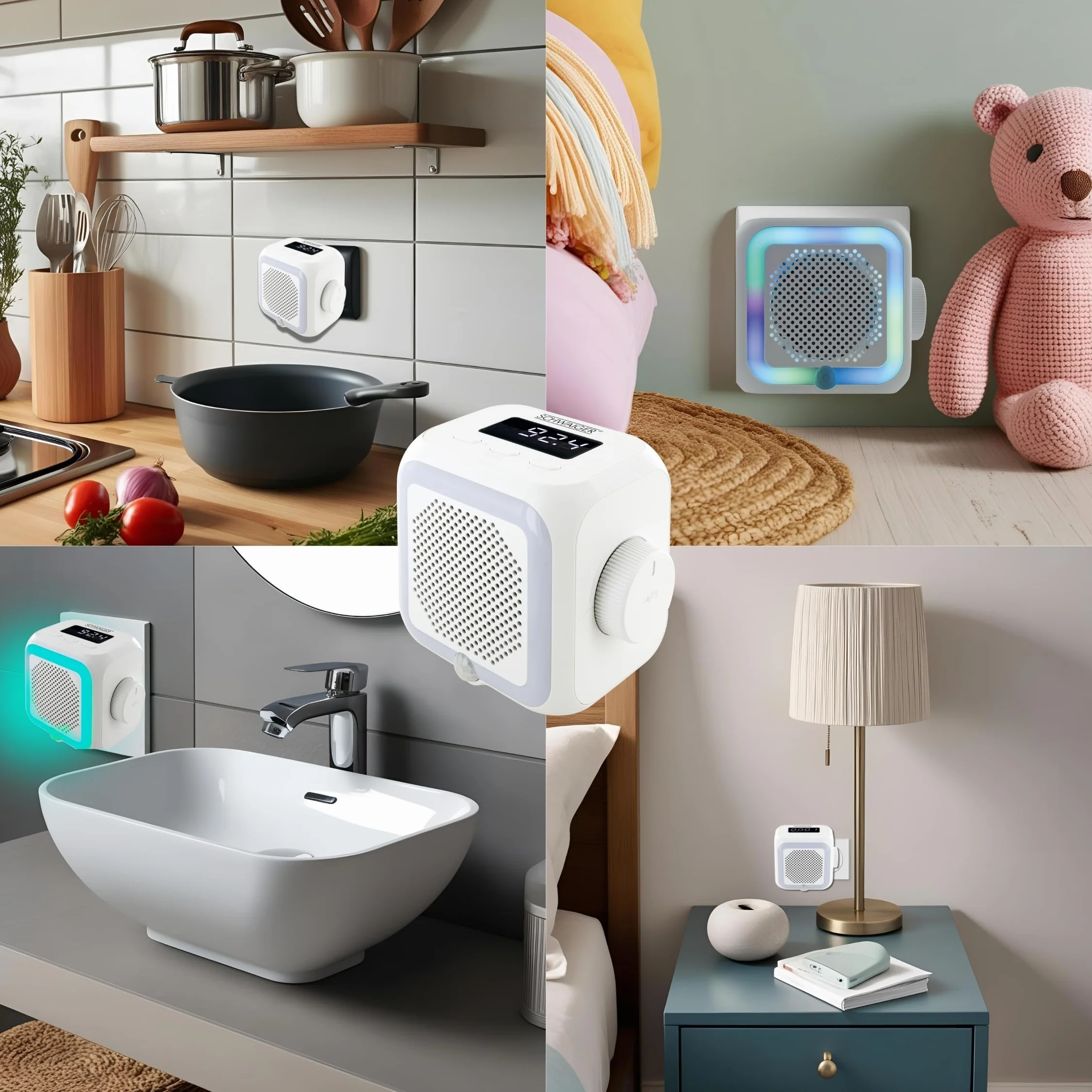SCHWAIGER Socket Radio Budzik FM Bluetooth Czujnik ruchu Lampka nocna Wyświetlacz Mini Łazienka Kuchnia Sypialnia