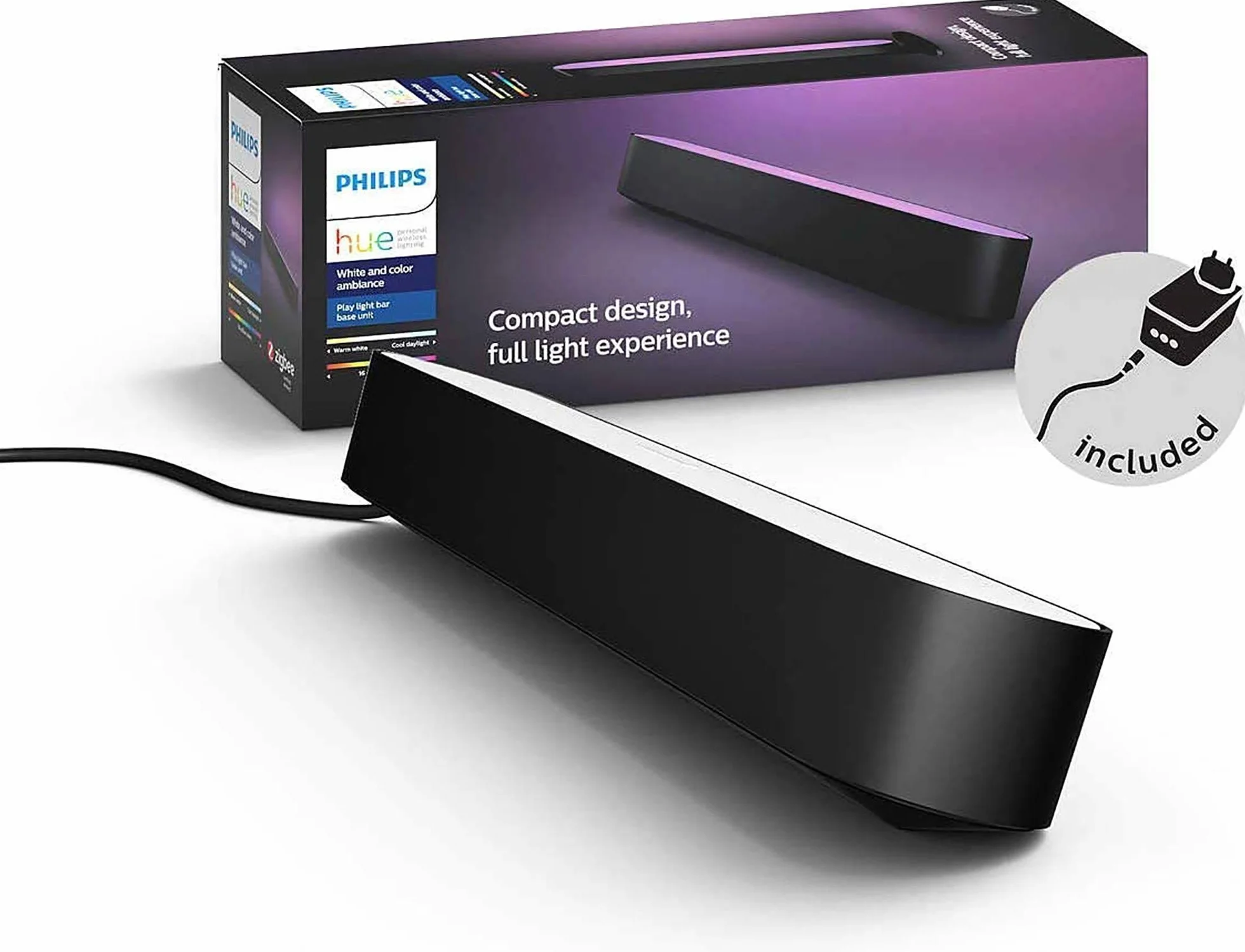 Philips Hue Play White and Colour Ambiance Smart Light Bar Podłużna Lampa (1 szt.), Oświetlenie Rozrywkowe Smart LED do TV i Gier (współpracuje z Alexą, Asystentem Google i Apple HomeKit), Czarny