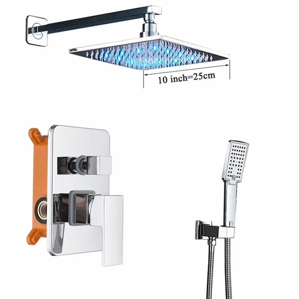 Bateria natryskowa do łazienki, chromowana, deszczownica LED, bateria do wanny, montowana na ścianie, bateria mieszająca do wanny i prysznica, bateria natryskowa do łazienki, zestaw natryskowy 12 ca