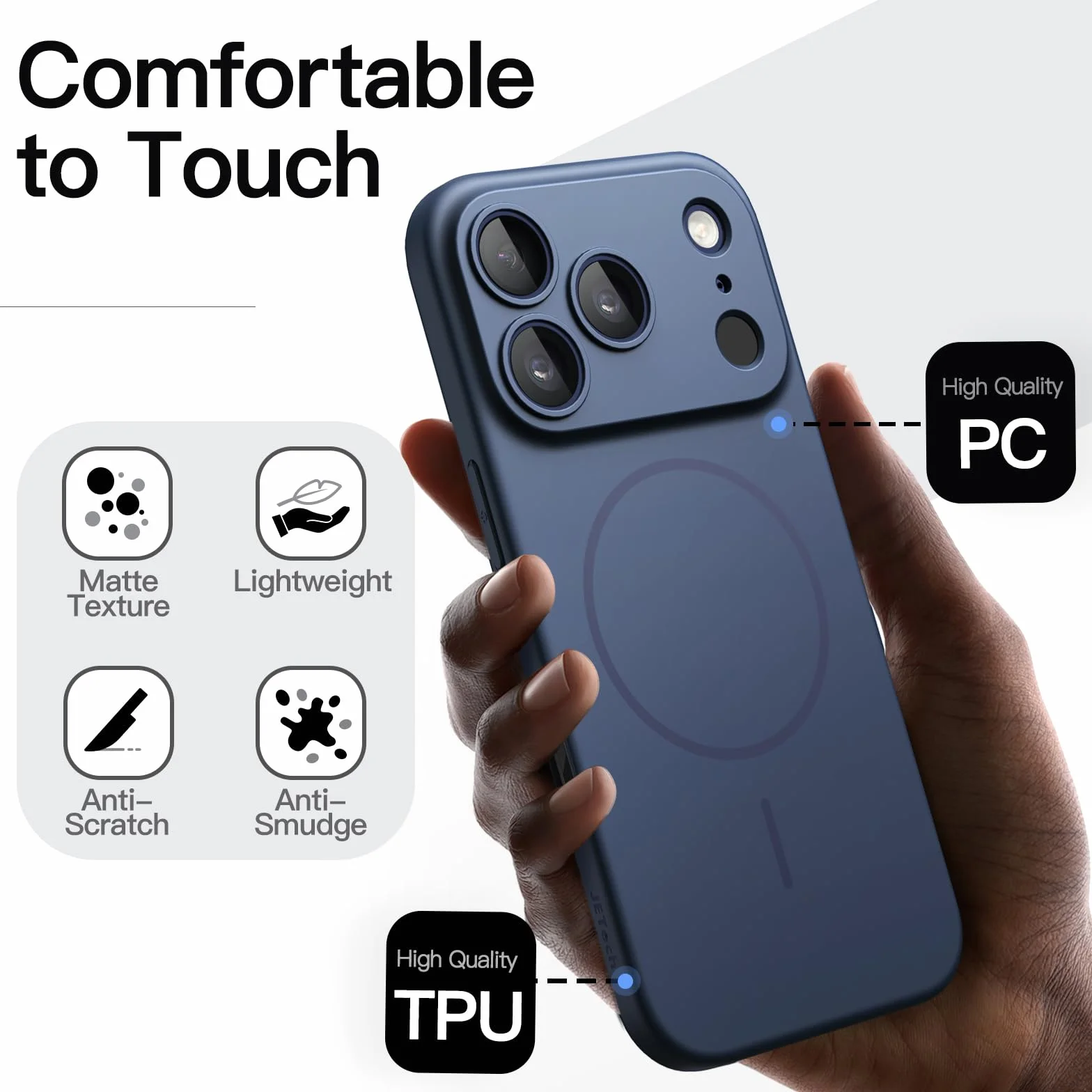 JETech Magnetyczne Szczupły Etui dla iPhone 17 Pro 6,3 Cala, Kompatybilne z MagSafe, Ultracienkie Minimalistyczne Osłona Telefon z Matowe i Pełną Ochroną Obiektywu Aparatu (Ciemnoniebieski)