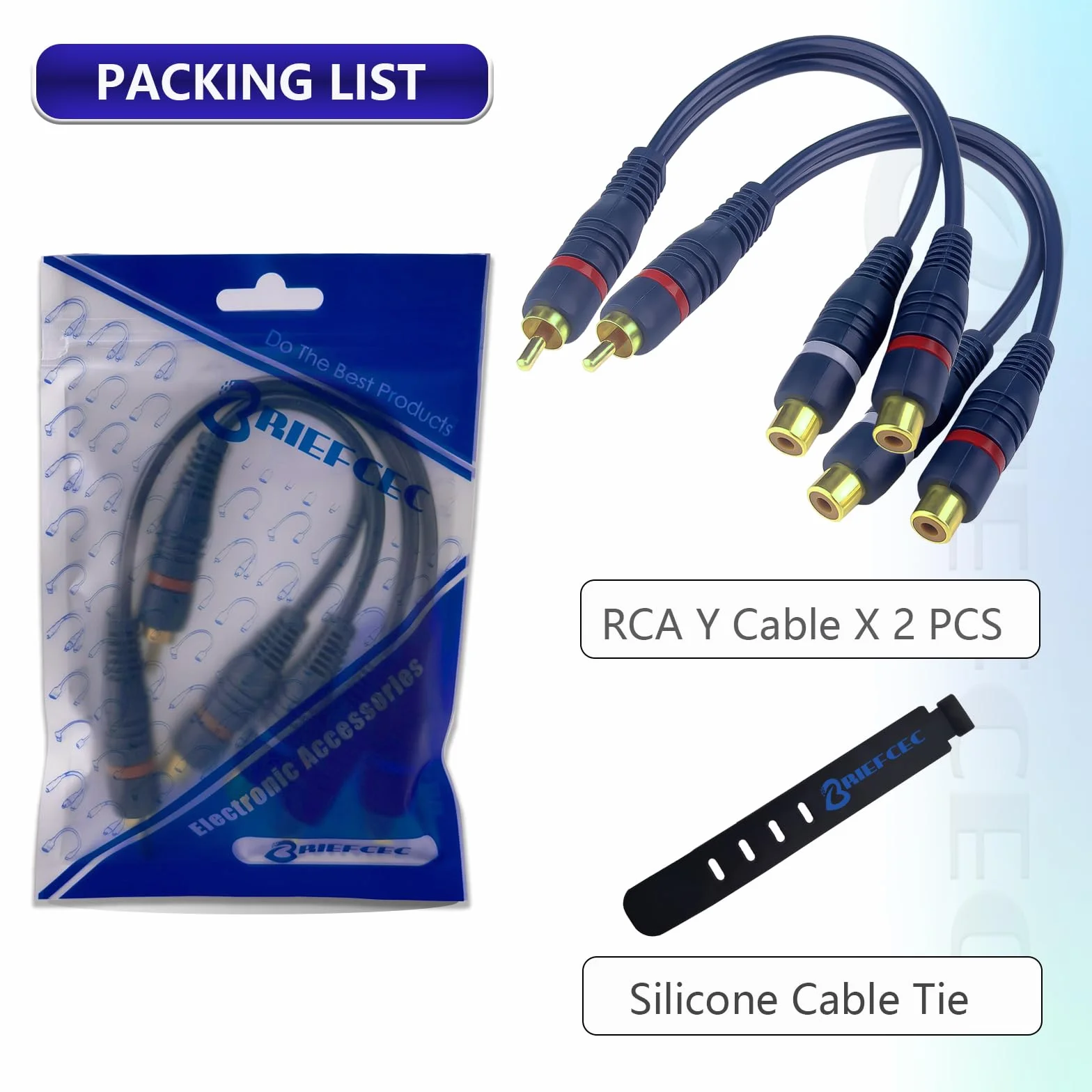 RCA Y Splitter kabel RCA Y, adapter 15 cm, subwoofer, kabel Phono, kabel AV, kabel koncentryczny, kabel audio cinch, kabel RCA na JACK (1 wtyczka do 2 gniazda, 2 szt., niebieski)