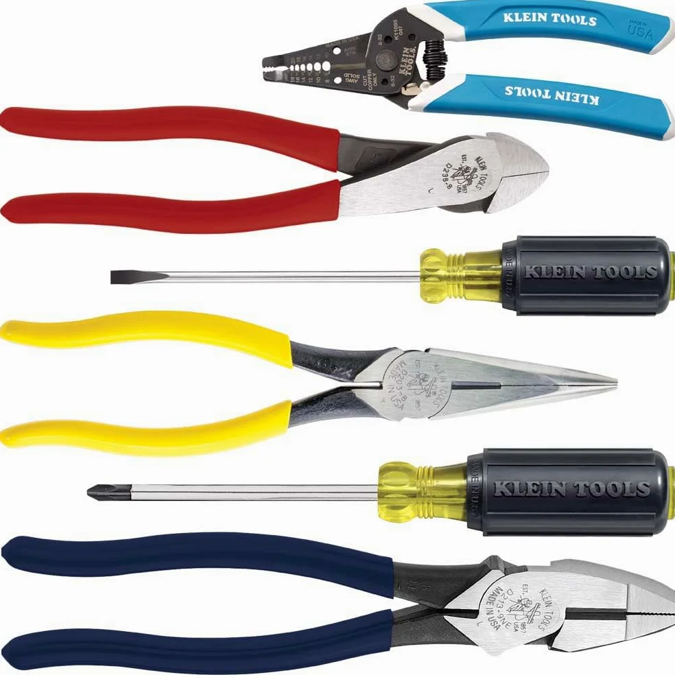 Klein Tools 80080 Zestaw narzędzi ręcznych zawiera 2 śrubokręty, 3 szczypce, szczypce do ściągania izolacji i obcinacze, dla elektryków, 6-częściowy