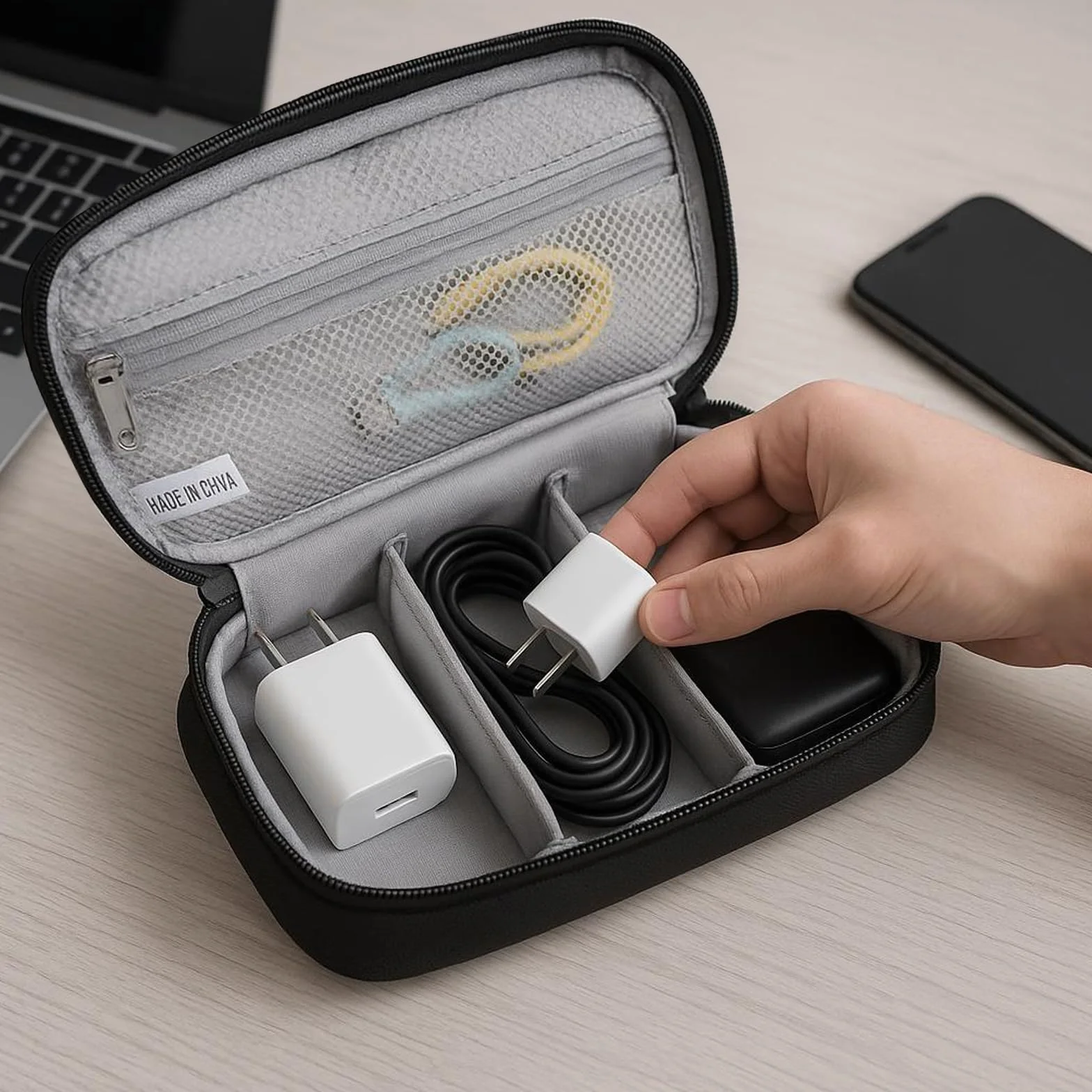 Wodoszczelny organizer na kable 600D Oxford Tech Pouch z karabińczykiem czarny