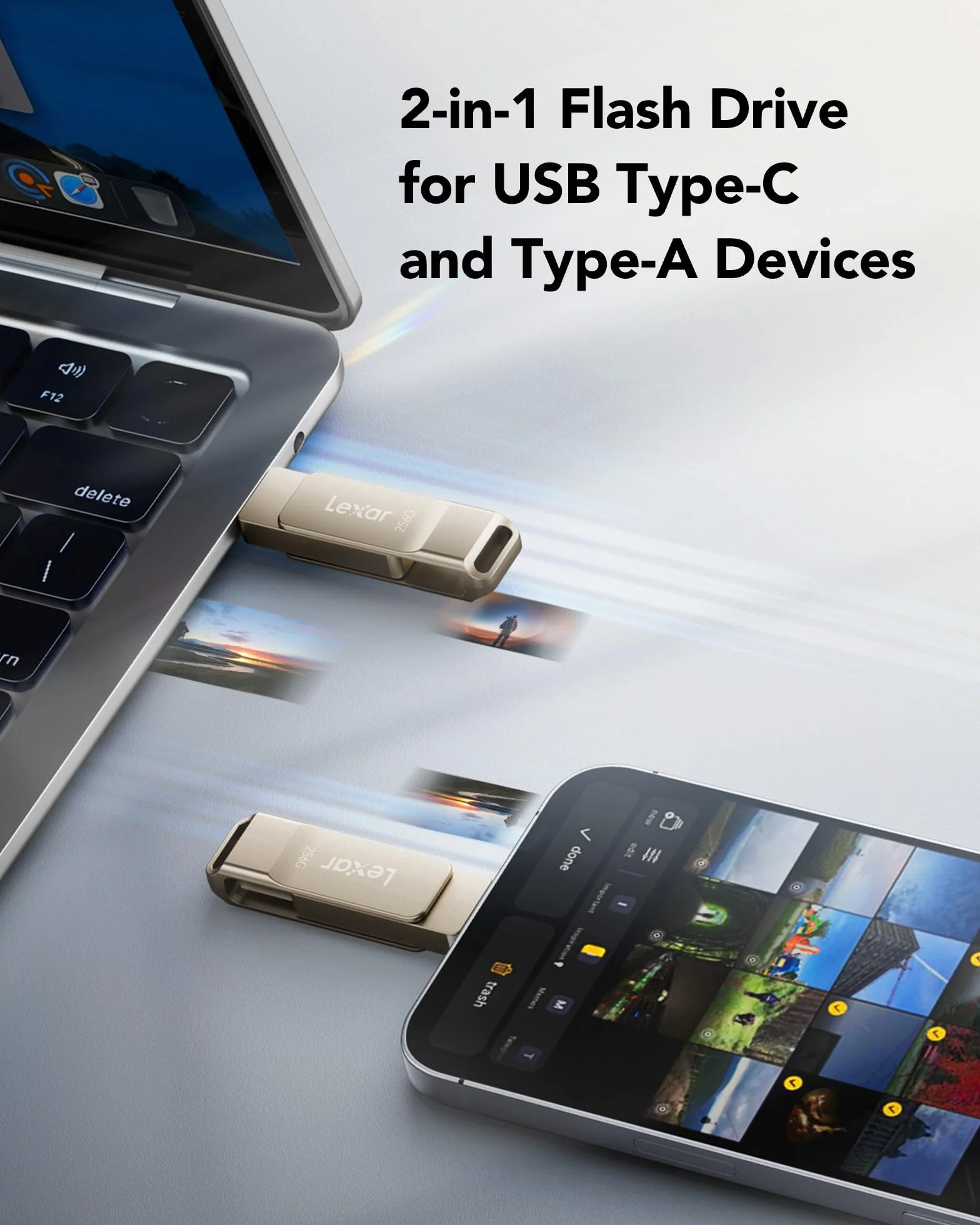 Lexar D40E Podwójny napęd 256 GB, USB 3.2 Gen 1, typ C, pamięć flash USB-C, metalowa obudowa, obrotowa konstrukcja, pendrive (LJDD40E256G-BNSNG)