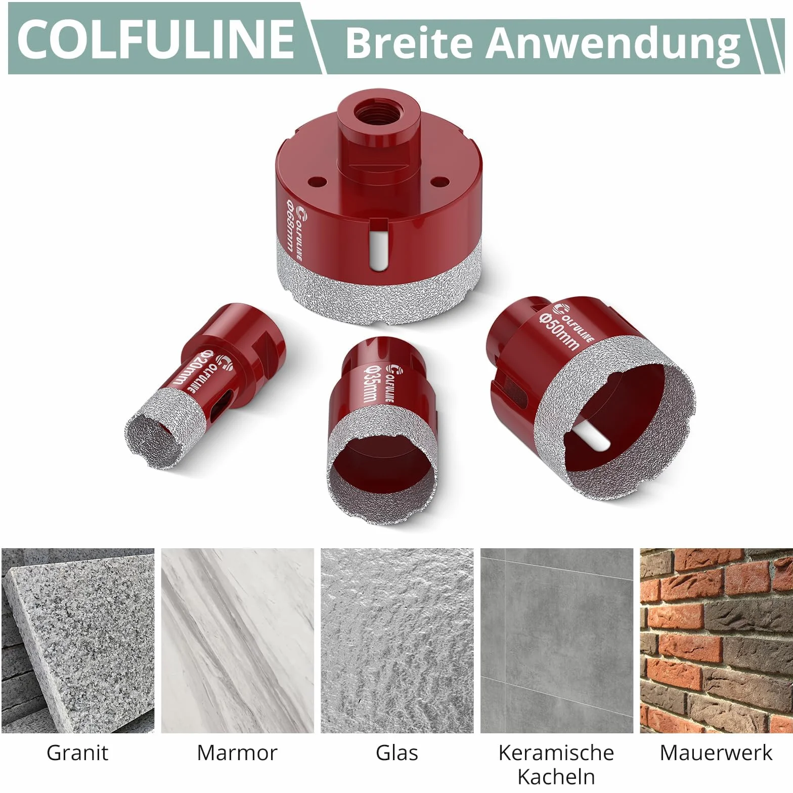 COLFULINE 4 szt. zestaw wierteł diamentowych otwornica koronka wiertnicza