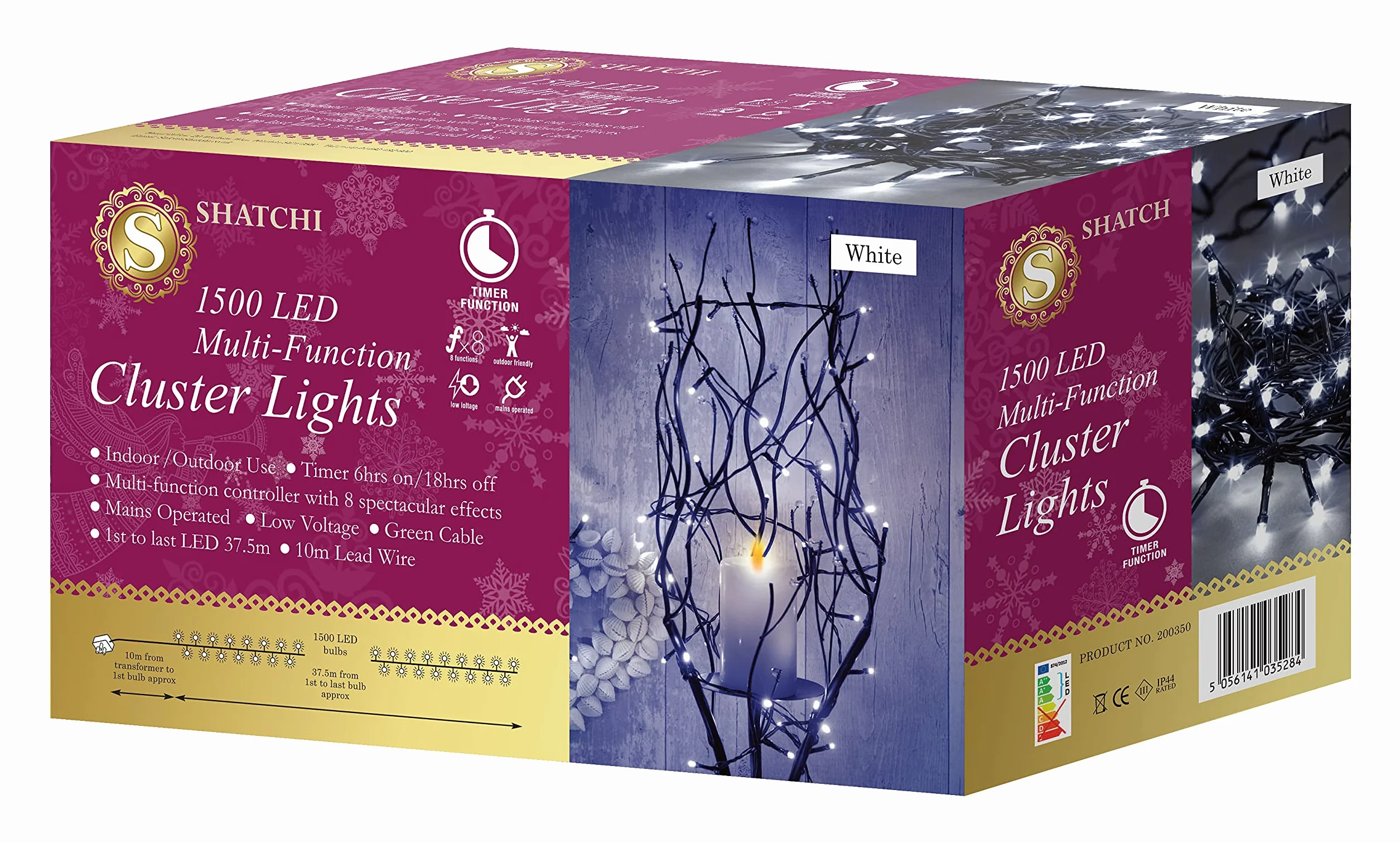 SHATCHI 1500LED Choinka Klaster Kompaktowe bajkowe lampki wielofunkcyjne 8 trybów światła, timer zielony kabel wewnątrz/na zewnątrz pod napięciem dekoracje do domu wakacje