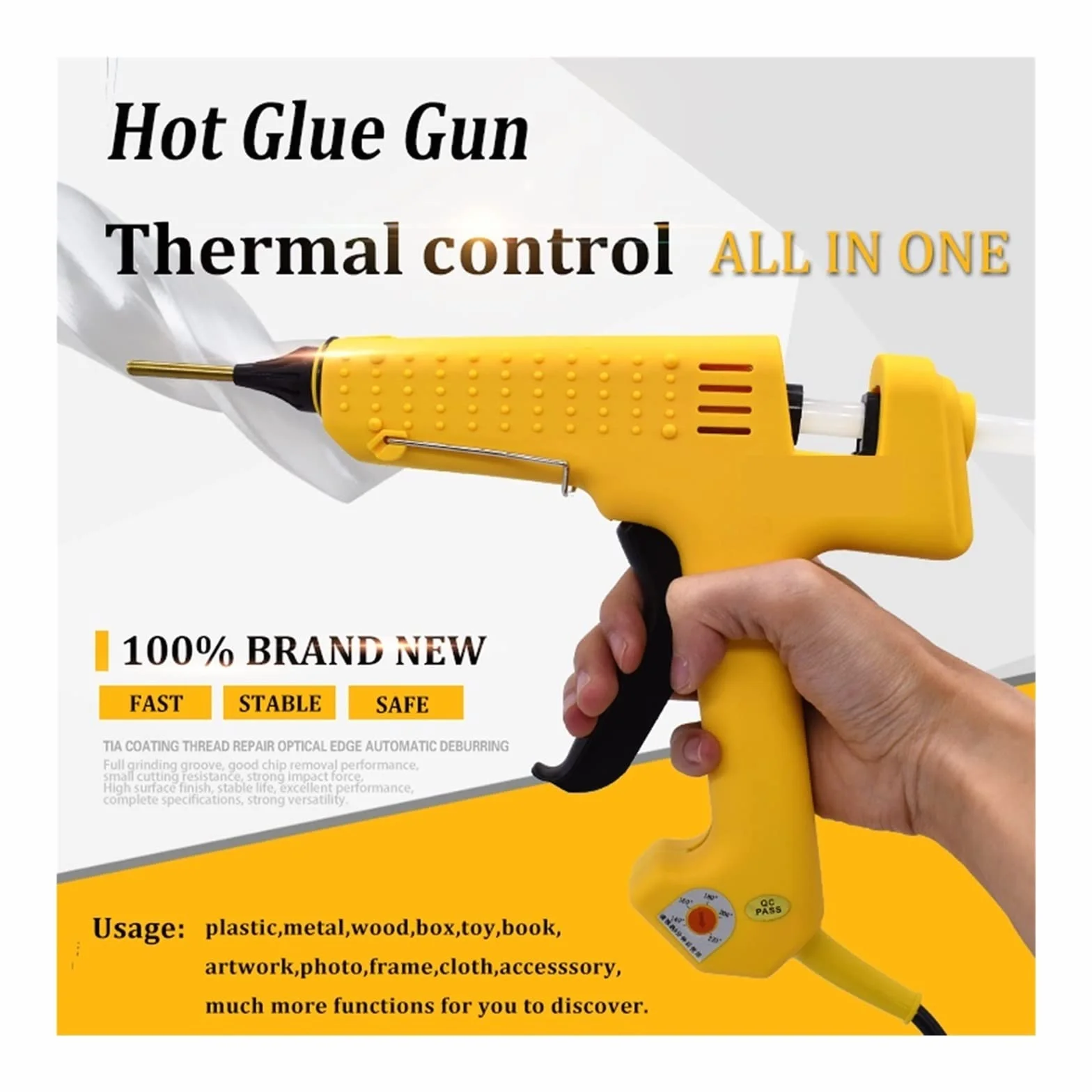 RUHEN Pistolet na klej na gorąco 250 W, profesjonalny pistolet do klejenia na gorąco, z zestawem narzędzi, dysza z czystej miedzi, regulowana temperatura, zastosowanie sztyftu do kleju o dużej mocy