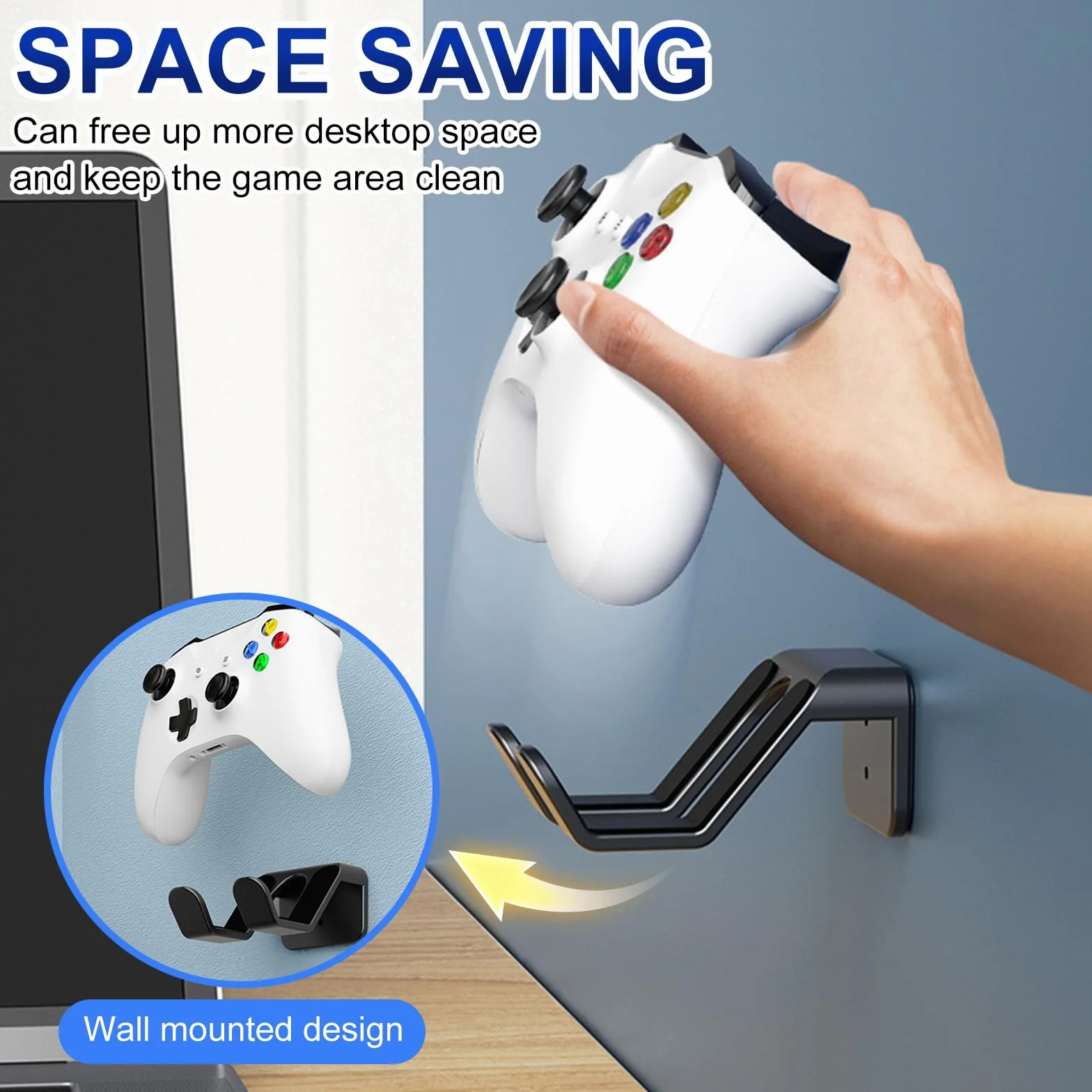 Uchwyt do Kontrolera Ścienny Uniwersalny Hak na Xbox PS4 PS5 Switch i Słuchawki 3 Sztuki