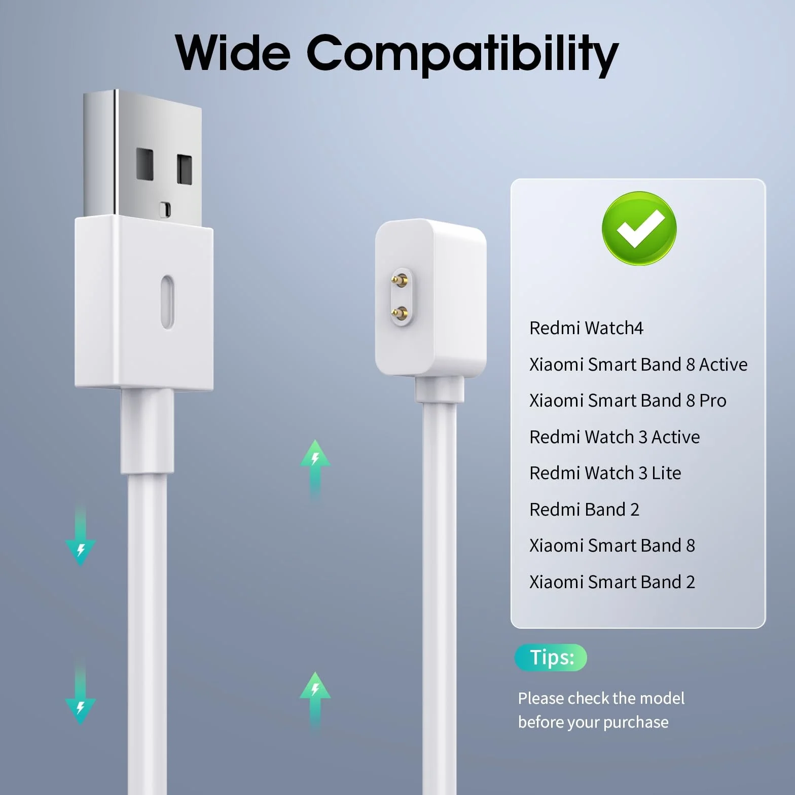 TiMOVO Charger Compatible with Redmi Watch 5/4 Xiaomi Smart Band 9 Magnetic USB Charging Cable 3.3ft 1m White