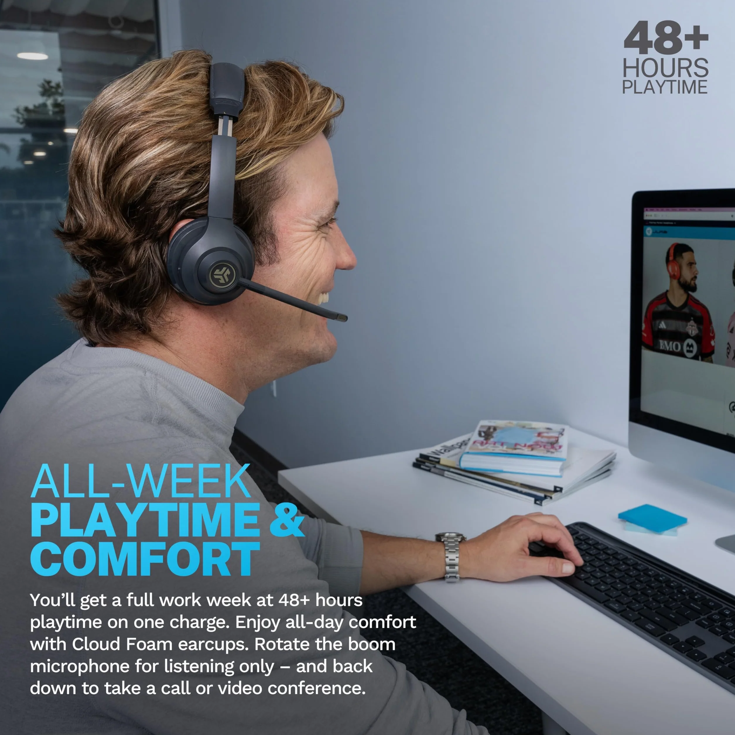 JLab Go Work bezprzewodowe zestawy słuchawkowe 2. generacji z mikrofonem Bluetooth do komputera