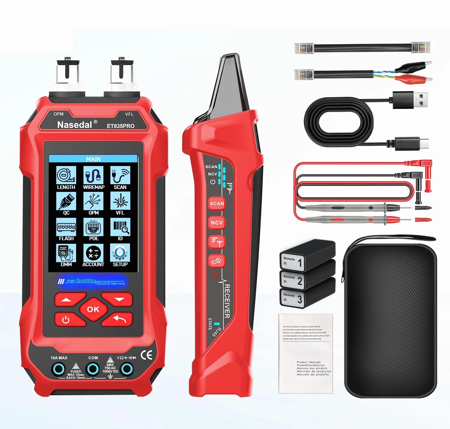 Tester kabli sieciowych Optyczny miernik mocy VFL 4 w 1, RJ45 CAT5 CAT6 CAT7 CAT8 Test UTP STP QC długość kabla skanowanie port błyskowy tester POE
