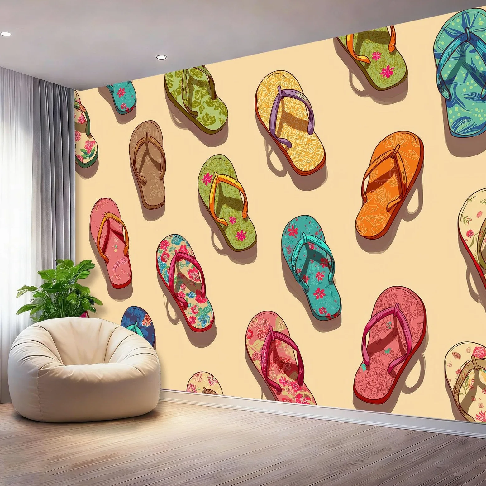 Tapeta z włókniny kapcie kreskówki modne kapcie kolorowe panoramiczne tapety gobelin plakat ścienny obraz do salonu dekoracja ścienna do sypialni, 400 x 280 cm
