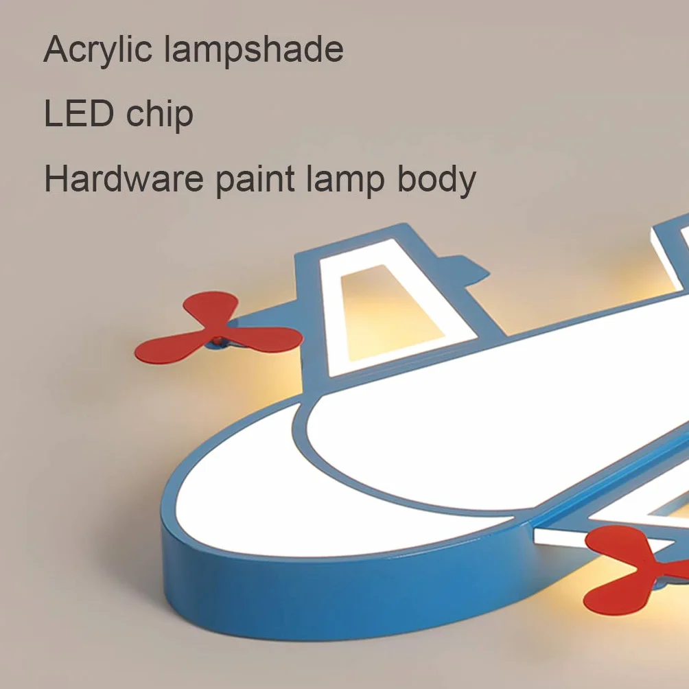 Lampa sufitowa LED do pokoju dziecięcego, sypialni, z motywem kreskówki, niebieskie samoloty, żyrandole, oświetlenie pokoju, kreatywne oświetlenie pokoju dziecięcego, z pilotem zdalnego sterowania, możliwość ściemniania, 50 cm, 36 W