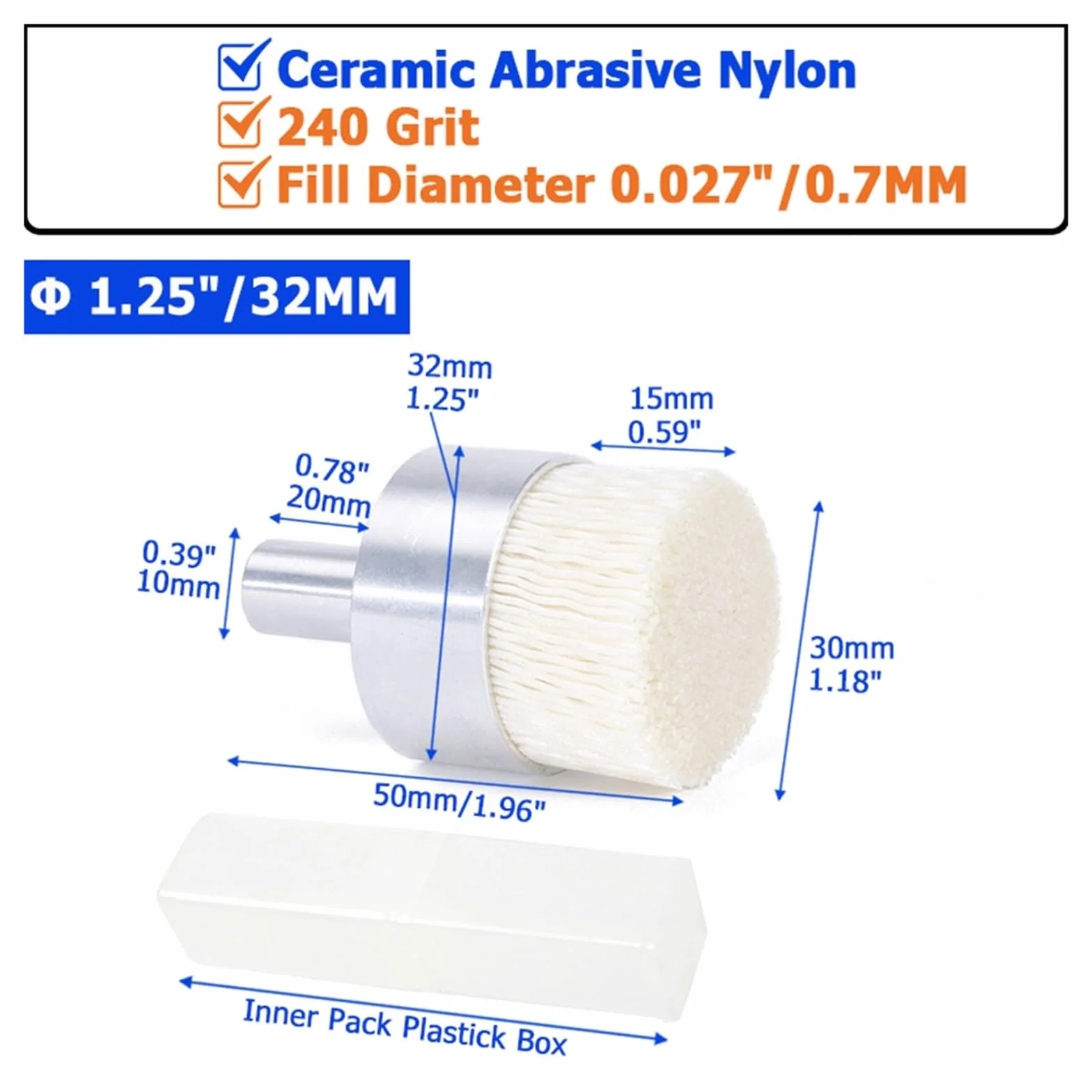 Wiertła z szczotkami drucianymi, Zestaw szczotek garnkowych drucianych, stal węglowa i ceramiczny nylon ścierny, ziarnistość 180-500, 4-32 mm(240Grit Diameter32mm)