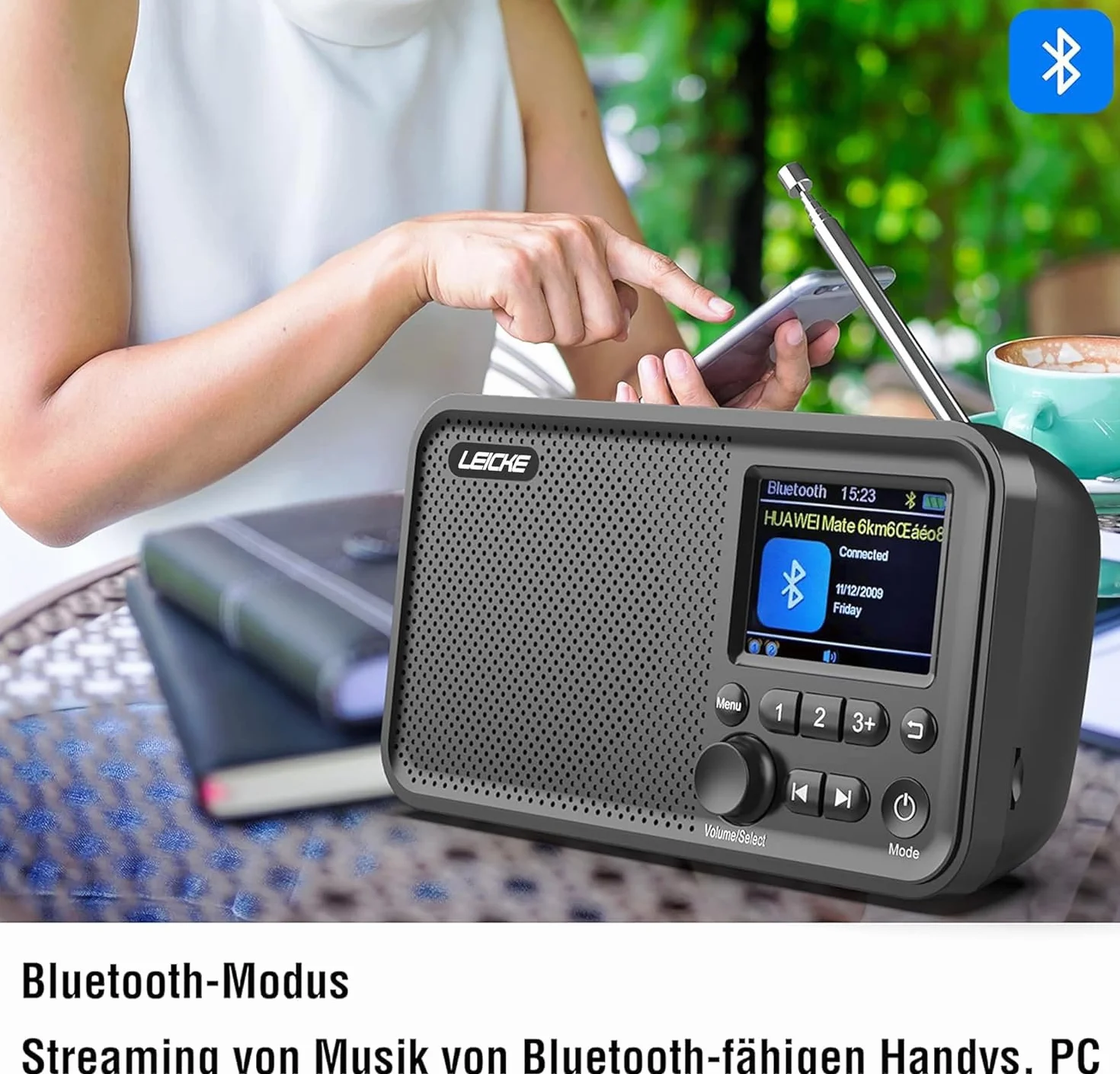 Leicke EP18227 Radio DAB+ Czarny 2000mAh 2.4"