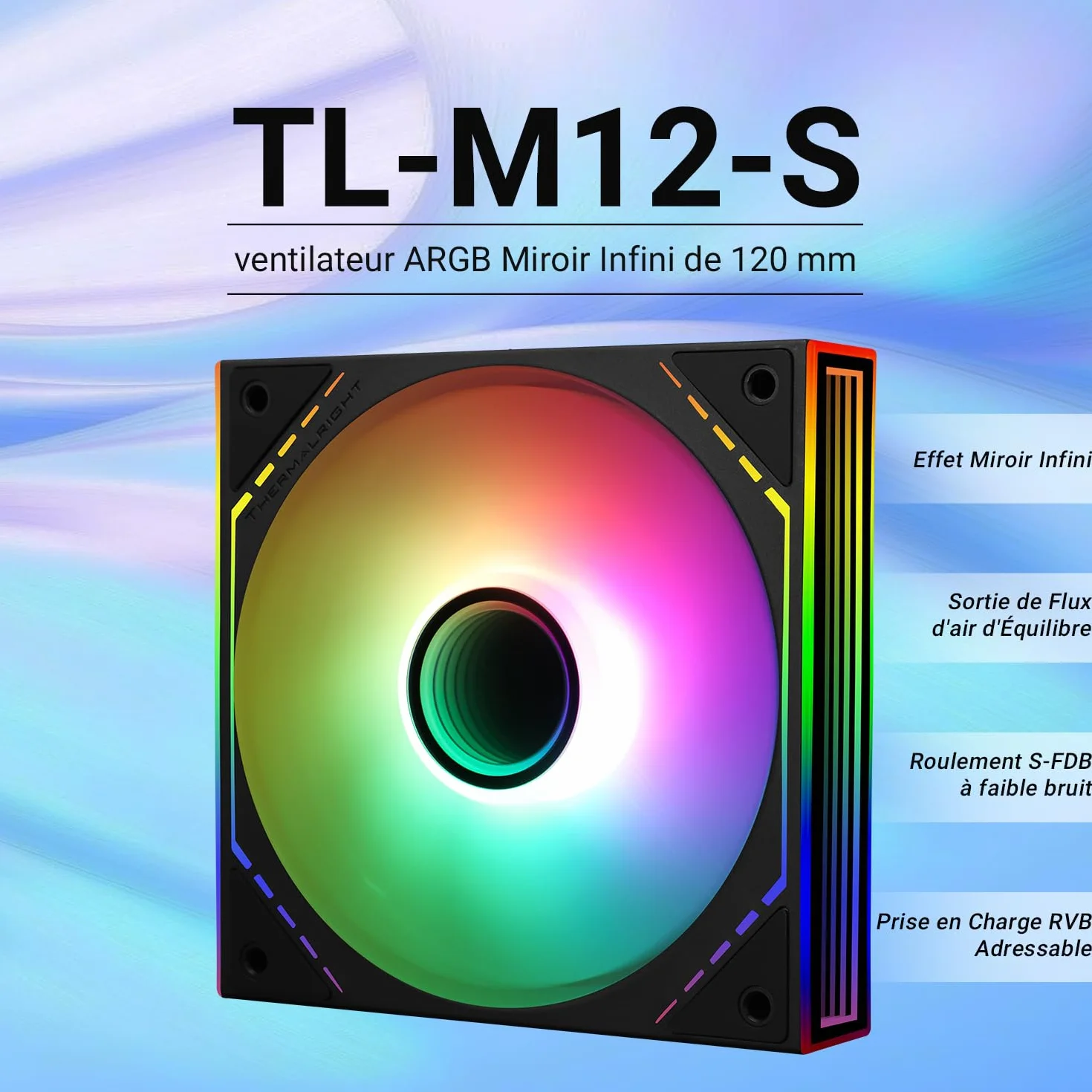 TR TL-M12-S Wentylator do obudowy procesora, 120 mm, efekt świetlny ARGB, 4-pinowy PWM cichy wentylator komputerowy, do CPU Liquid Cooler i CPU Air Cooler, cichy wentylator ARGB PC (120 mm, czarny)