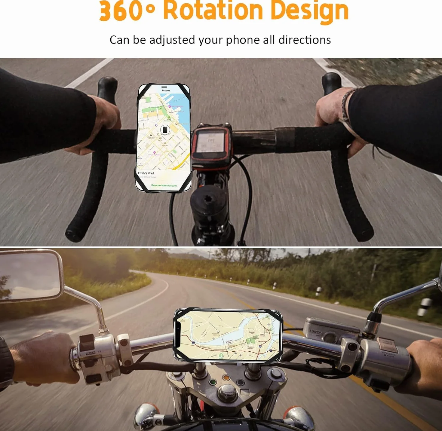 Uchwyt na telefon na rower i motocykl z amortyzacją drgań 360° obrotowy czarny