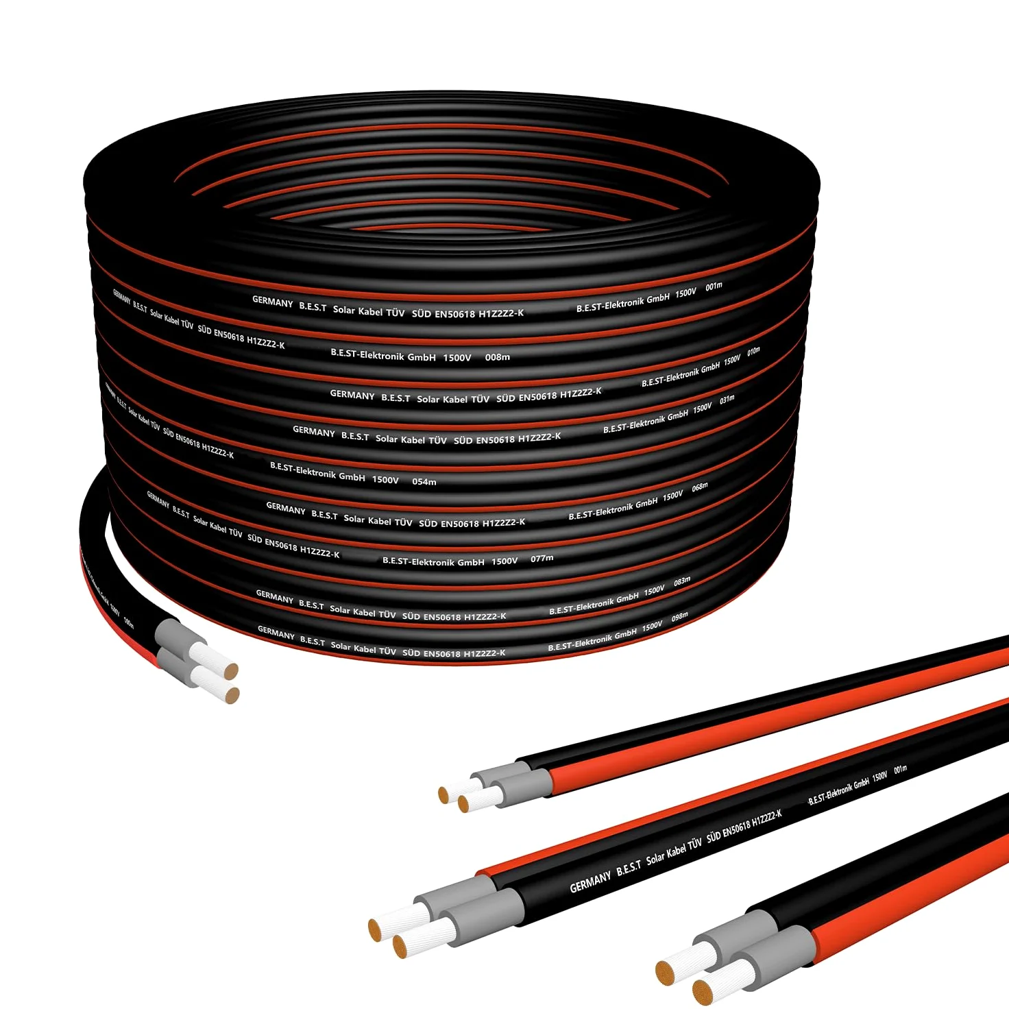 Germany B.e.s.t Kabel solarny duplex 4mm2 PV z certyfikatem TÜV, kabel fotowoltaiczny z miedzi, 50m, kolor czarny i czerwony