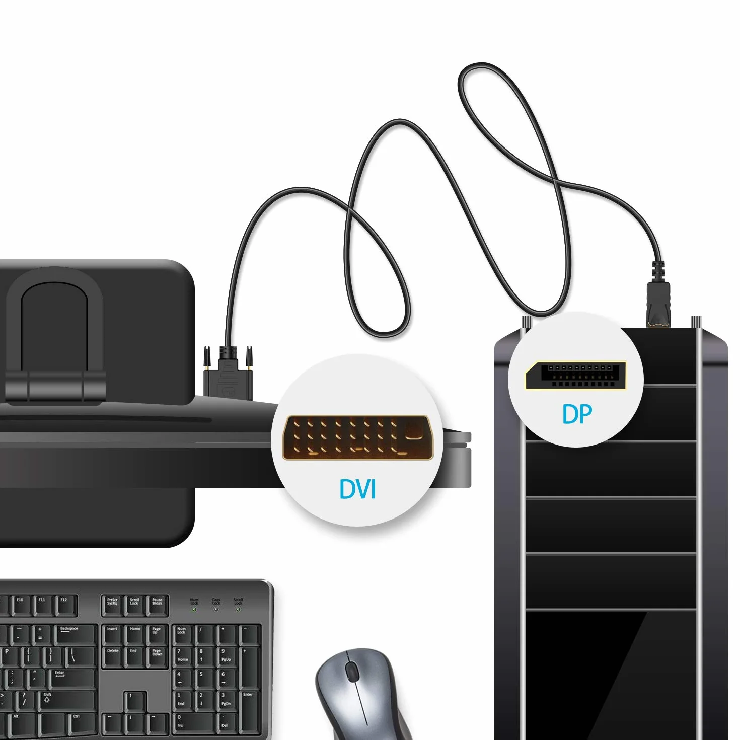 Rankie kabel DisplayPort na DVI pozłacany 1080p 1,8 m