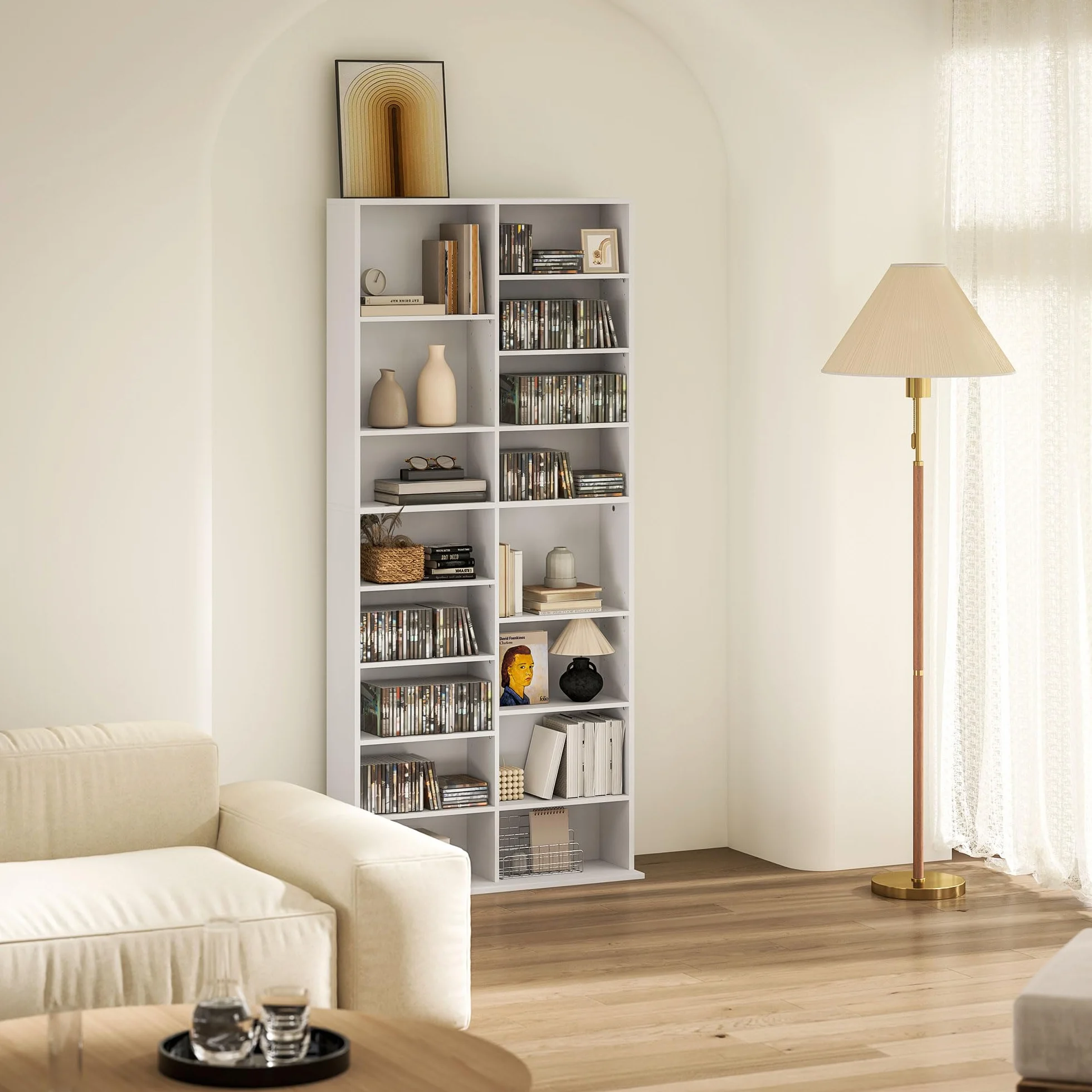 HOMCOM Regał na płyty i media 78,5x24x175 cm biały