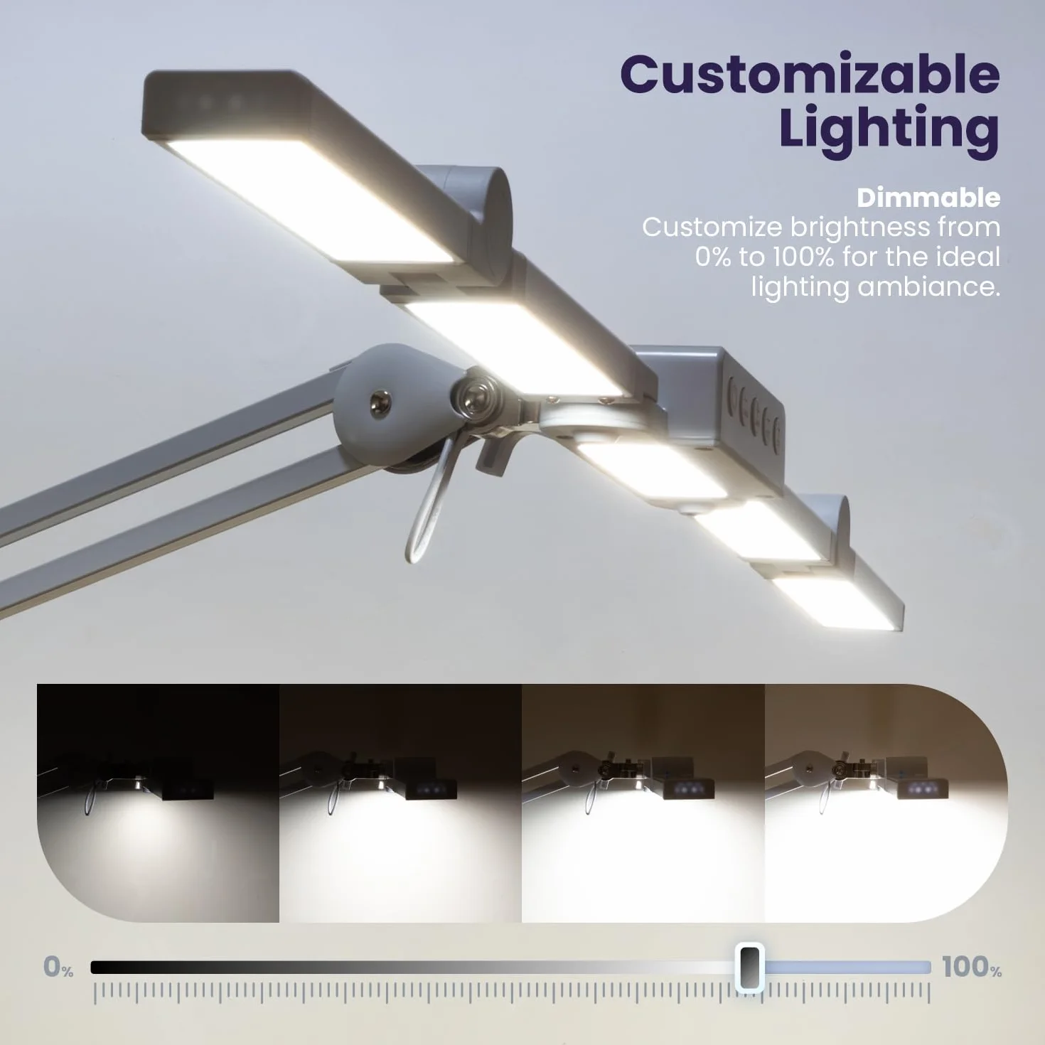 Neatfi lampa biurkowa LED 3 000 lumenów, regulowana lampa biurkowa z 360 diodami LED SMD, 30 W, CRI 95, regulowana temperatura barwowa do domu i biura (CCT z Zaciskiem, Biały, 112 CM)
