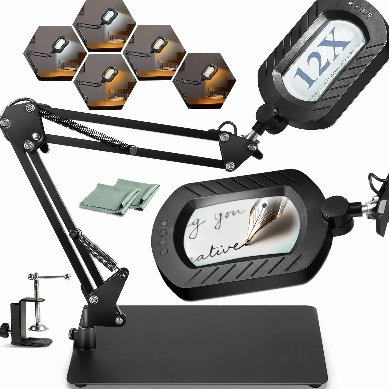 Najjaśniejsza lampa biurkowa z 144 diodami LED, 10 trybów ściemniania jasności, metalowa lampa biurkowa do rękodzieła, czytania, malowania, hobby, prac ręcznych