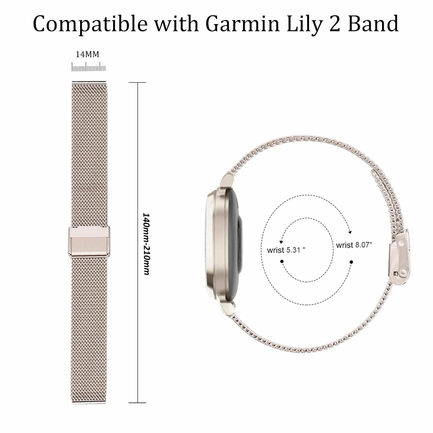 Issinlky Metalowa opaska do Garmin Lily 2, 14MM ze stali nierdzewnej