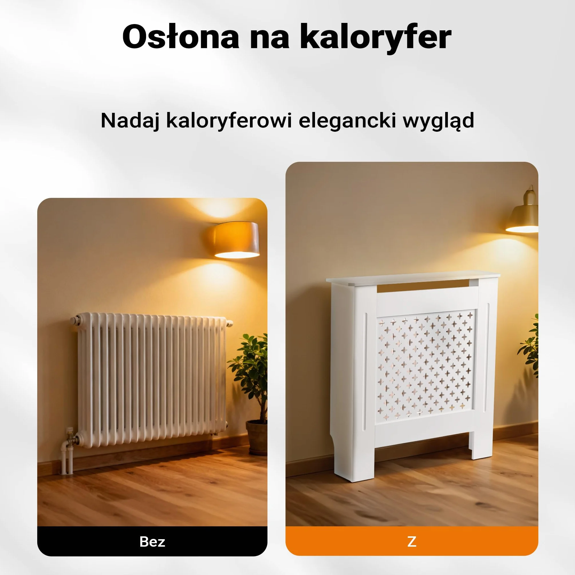 Osłona na kaloryfer biała 78 x 19 x 82 cm, maskownica na grzejnik z płyty MDF, drewniana obudowa kaloryfera, elegancka zabudowa grzejnika