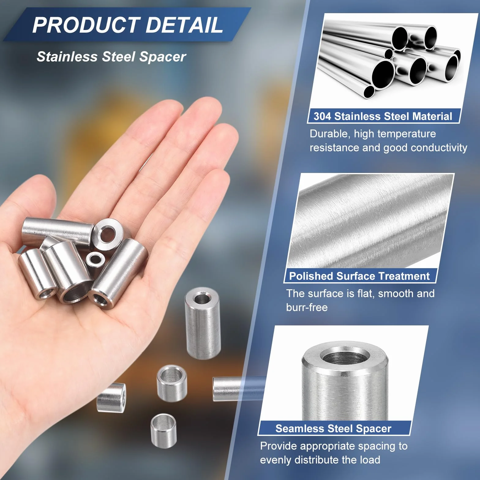 QUARKZMAN 5 sztuk tulejek dystansowych ze stali nierdzewnej, 12 mm ID x 16 mm OD x 25 mm L 304 stal szlachetna okrągłe wsporniki dystansowe bez gwintu do śrub 1/2" lub M12