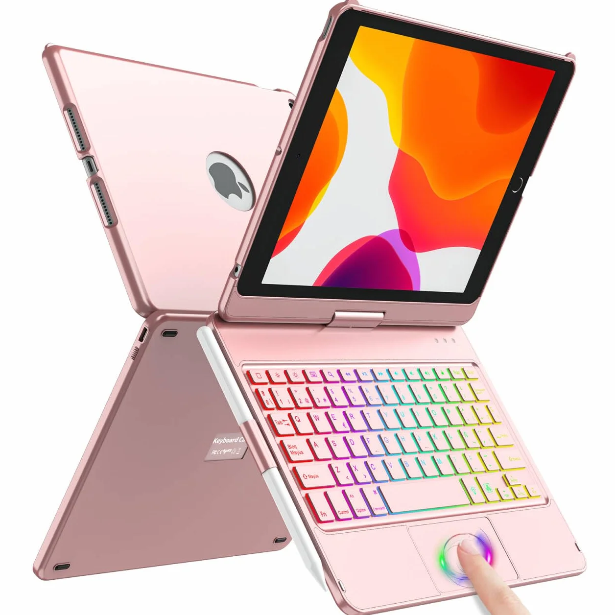SZO Etui na klawiaturę iPad 10.2 z Touchpadem Bluetooth Podświetleniem Różowy