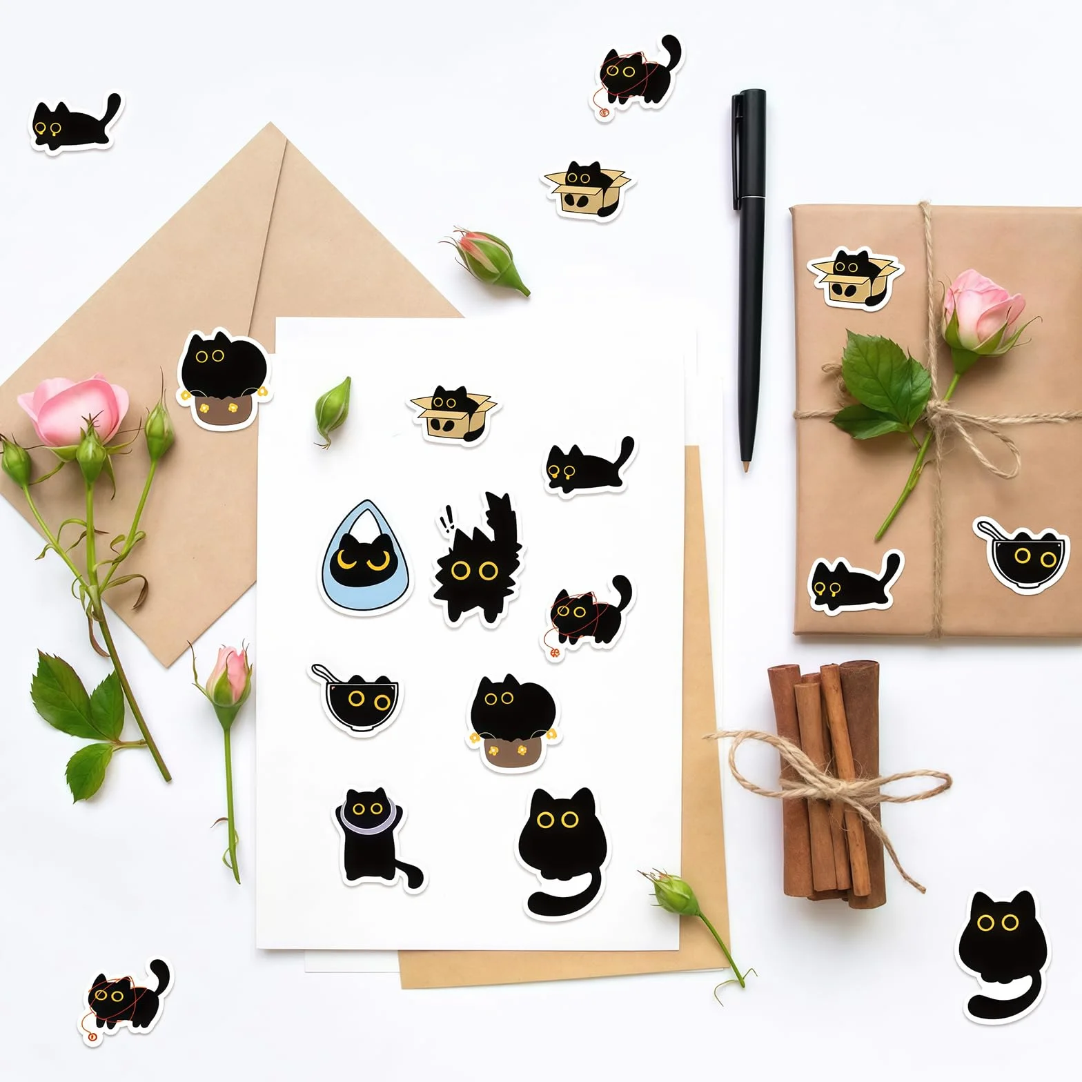 Yamobi Black Cat naklejki Kawaii 500 sztuk do scrapbookingu na laptopa