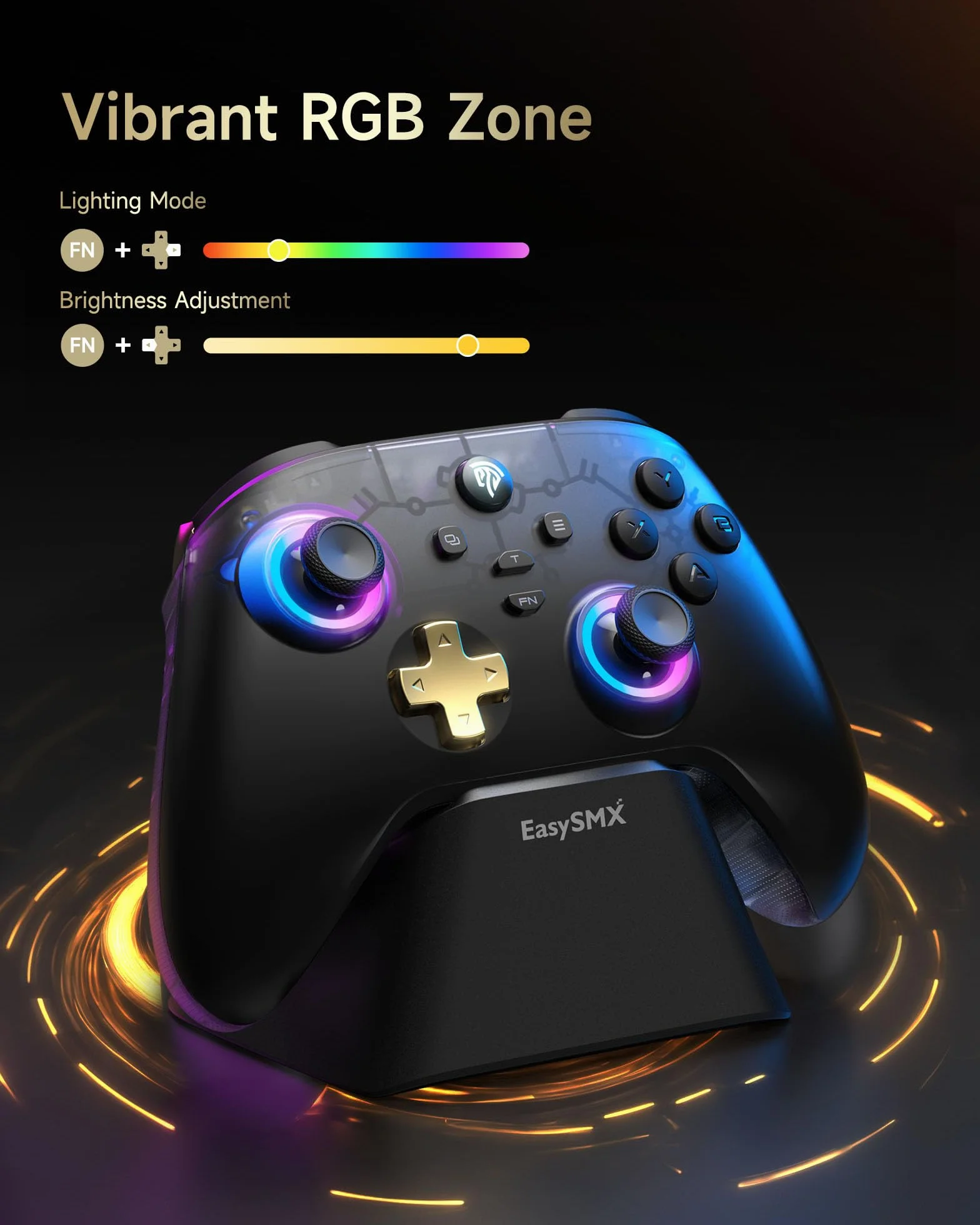 EasySMX Bezprzewodowy kontroler PC D05 z RGB Hall Joystick i stacją ładującą 1000 mAh