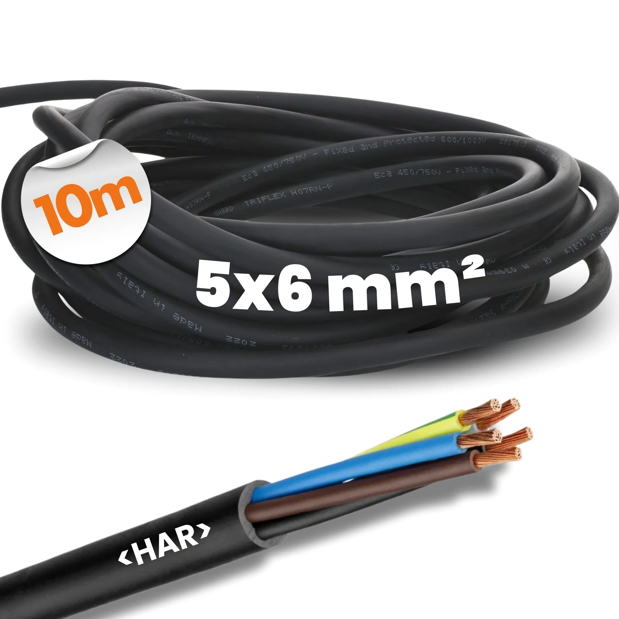 10 metrów Lapp 16001313 H07RN-F 5 x 6 mm², przewód gumowy, elastyczny z przewodem ochronnym, odporny na promieniowanie UV, do użytku na zewnątrz, odporny na olej, odporny na zimno, przewód