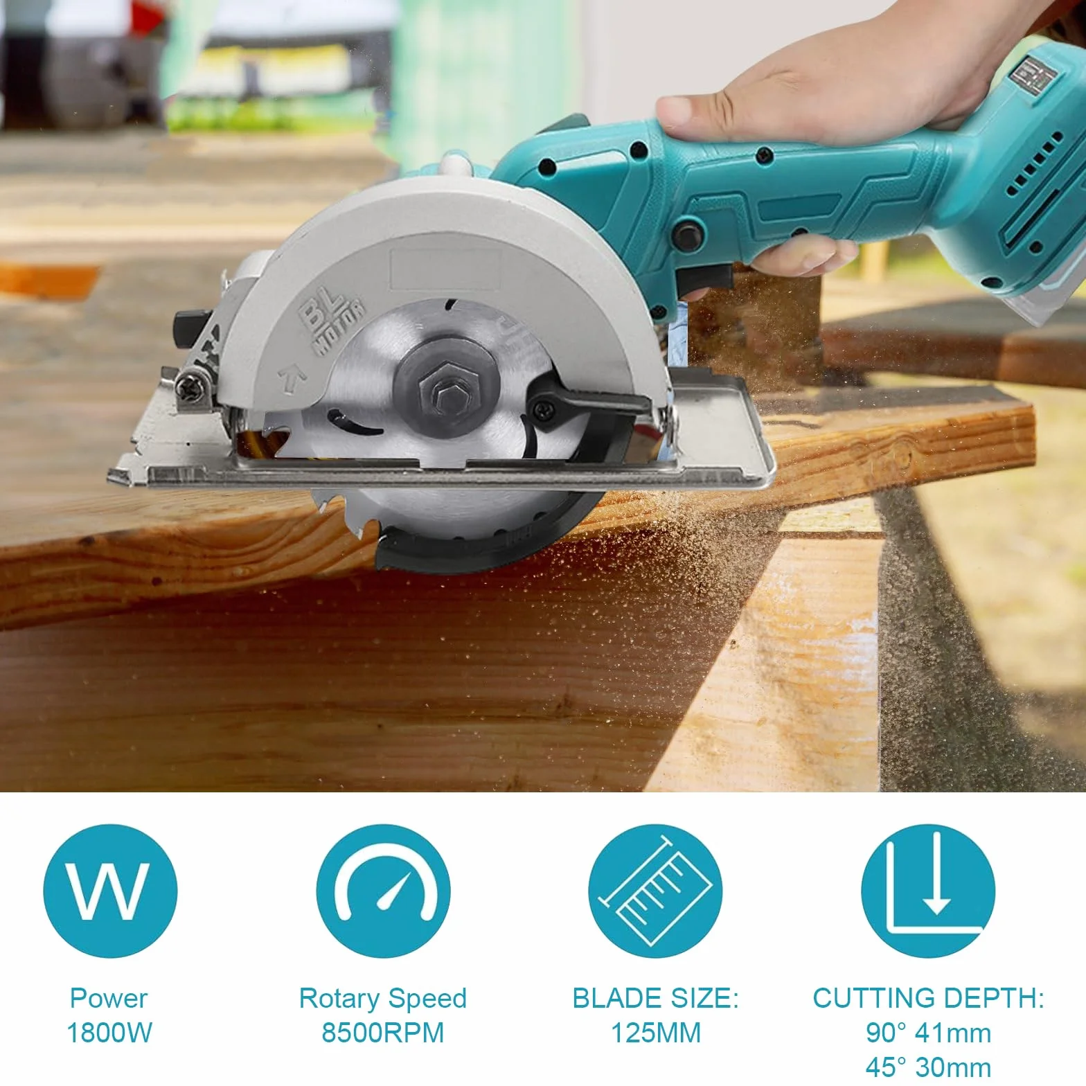Akumulatorowa piła tarczowa do Makita 18 V, ręczna piła tarczowa z 3 piłami, silnik bezszczotkowy 1800 W, bezel 0-45° / głębokość 40 mm, do cięcia drewna miękkiego metalu