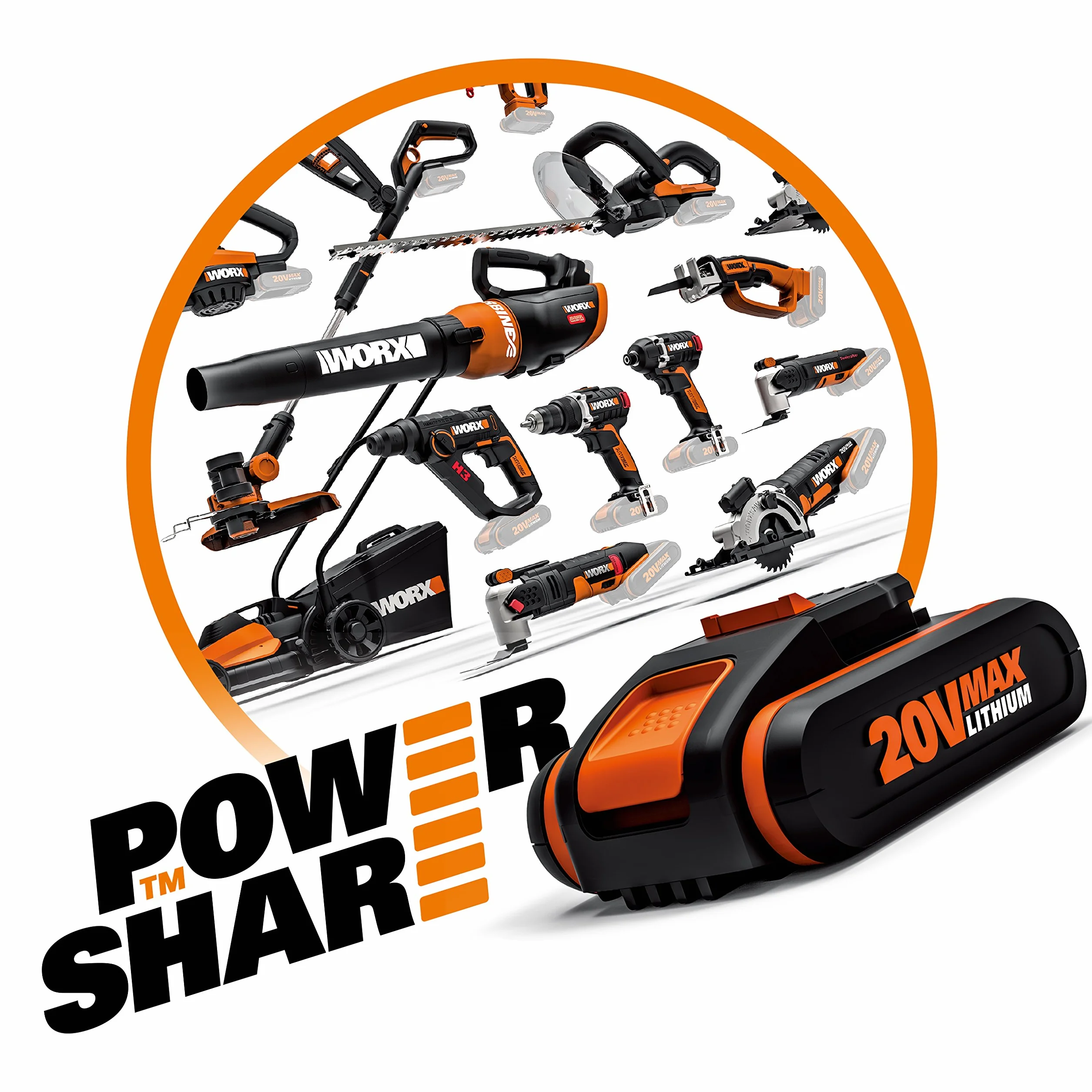 WORX WX803.9 Akumulatorowa Szlifierka Kątowa 20 V, Wydajna Szlifierka Kątowa o Średnicy Tarczy 125 mm, Bezpieczeństwo i Komfort, 2-Pozycyjny Regulowany Uchwyt, bez Akumulatora i Ładowarki