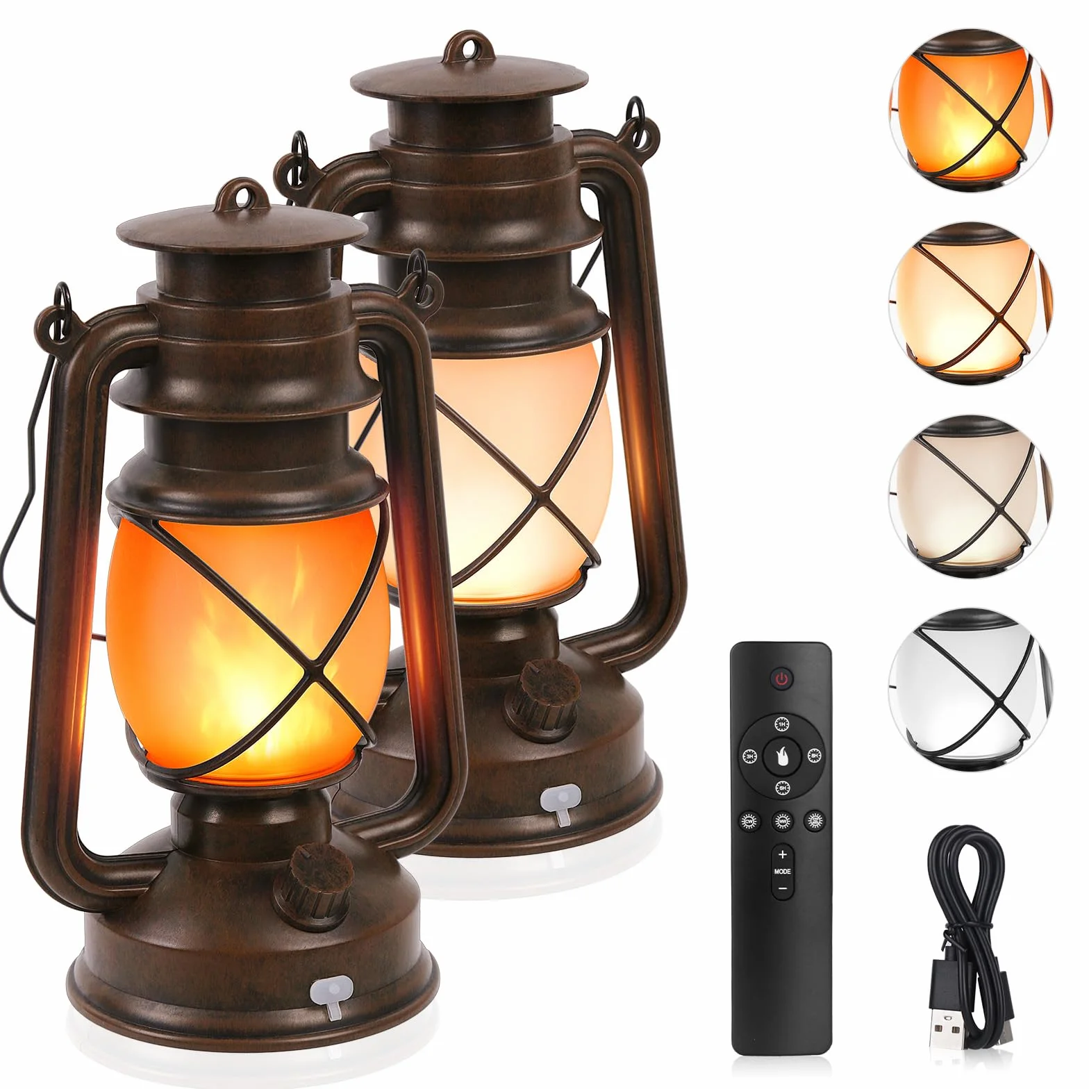 KINGLEAD Latarnie LED w stylu vintage, 4 tryby świecenia, ściemniane, wiszące lampiony LED, wodoodporne, z efektem płomienia, ładowane przez USB, odpowiednie do ogrodu, na Boże Narodzenie, Nowy Rok, 2