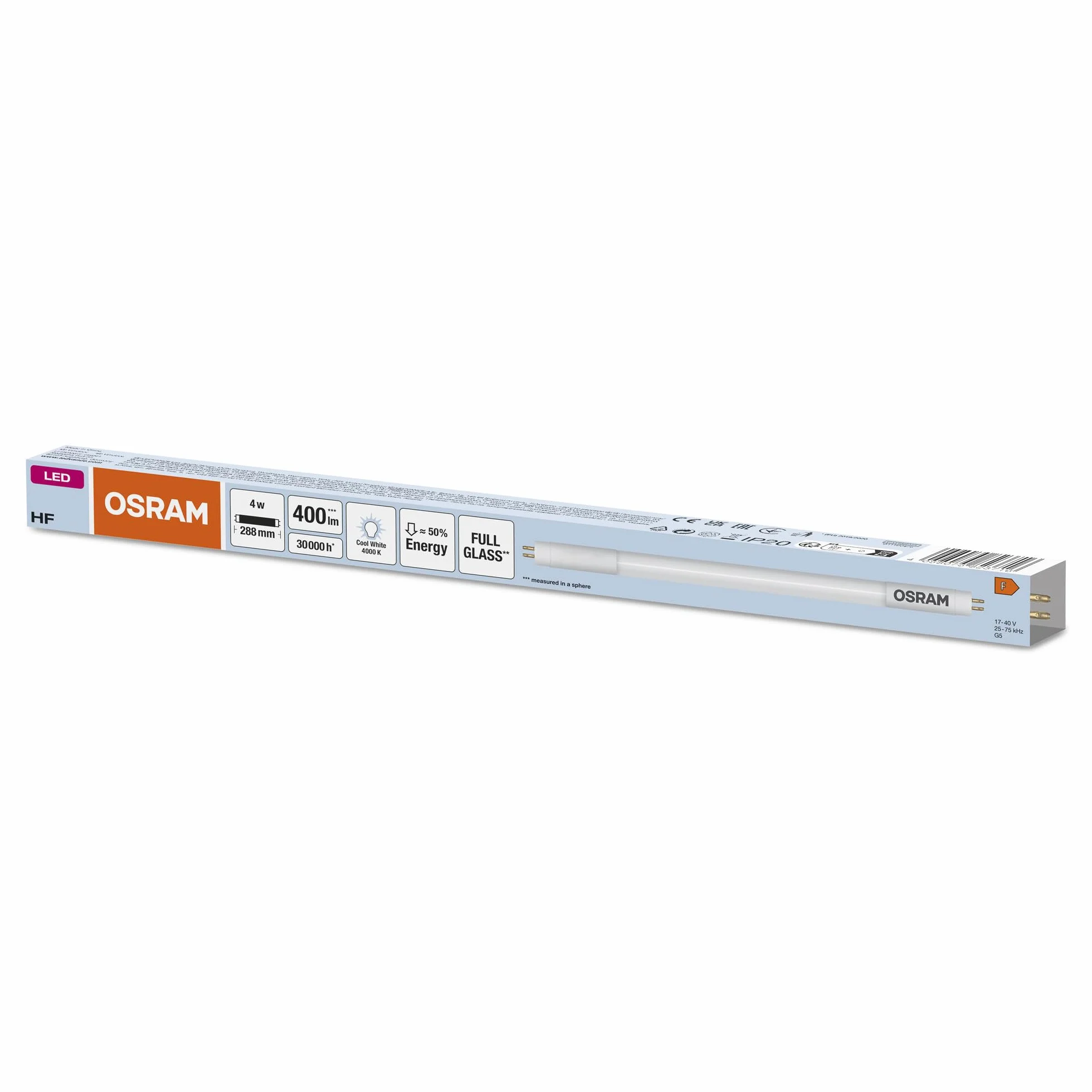 OSRAM LED T5 Hf L8 Krótki 288 mm, Liniowa Rurka LED, 4W, 400LM, 4000K, Zimne Białe Światło, Zamiennik LED dla Klasycznych Rur Fluorescencyjnych T5 z Gniazdem G5