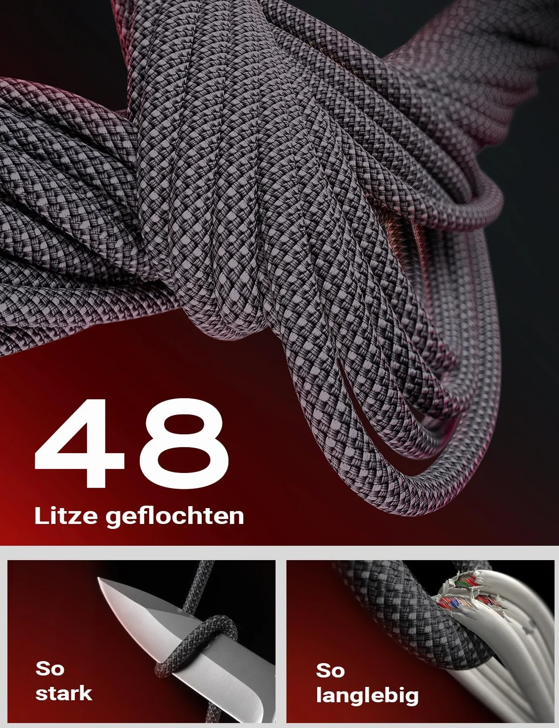 LISEN 60W Kabel USB C PD 3.0 do szybkiego ładowania nylon iPhone 16 Pro Max 15 14 13 Samsung Galaxy S24 S23 S22 iPad Pro Macbook Pixel 4 sztuki 0.5M+1M+1M+2M czarny