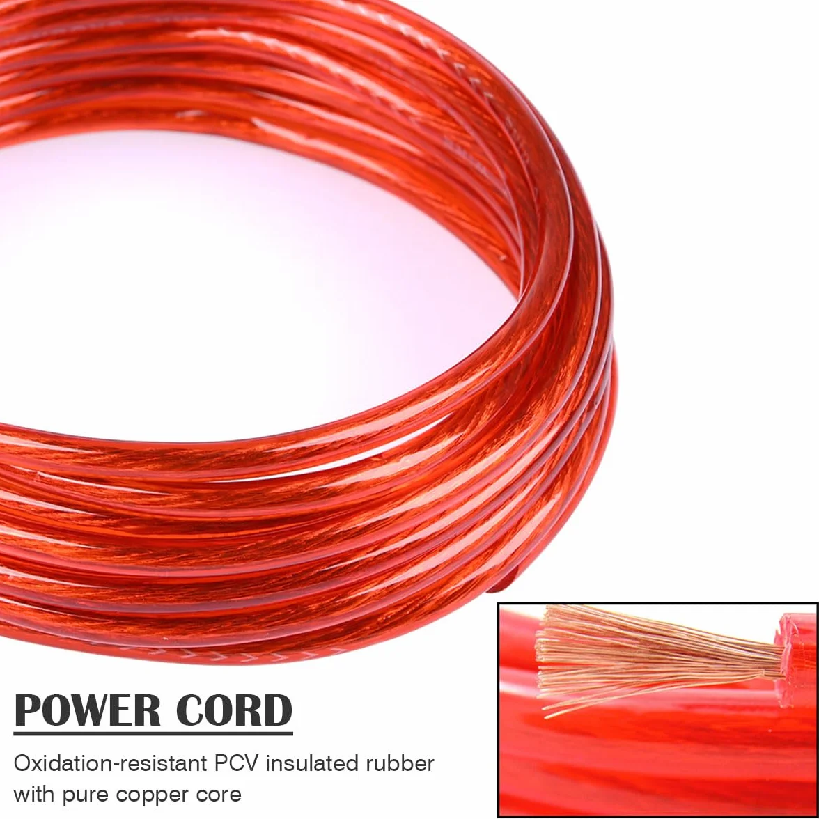 OTYMIOW Zestaw Kabli Wzmacniacza Samochodowego, Kabel Zasilający 10 GA, Kabel Subwoofera, Kabel RCA, 1500 W, 4,5 m