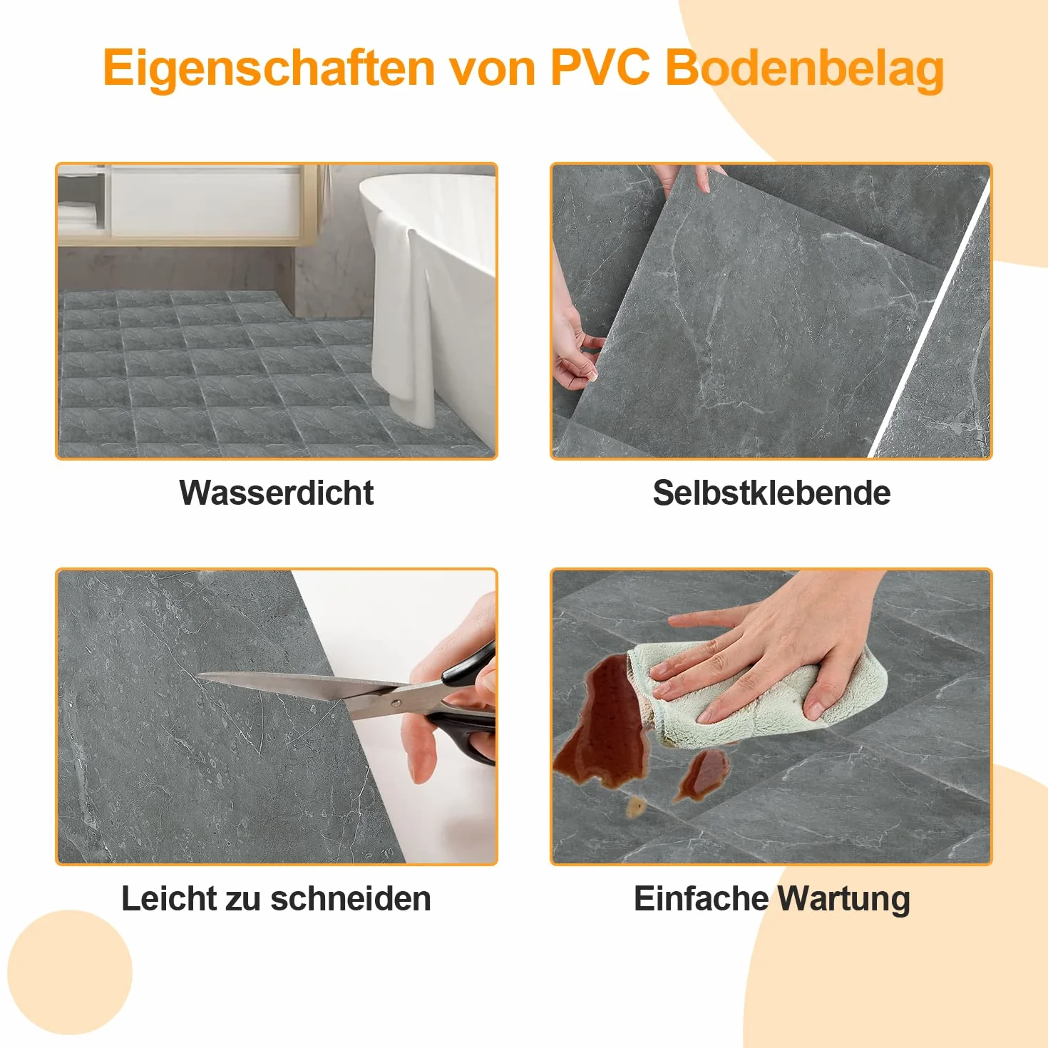 Sonnewelt Wykładzina podłogowa z PCW, samoprzylepna, ok. 5 m², 55 płytek, podłoga winylowa, antypoślizgowa, wodoodporna, 30 x 30 cm, laminat, deski podłogowe, płytki winylowe do ogrzewania